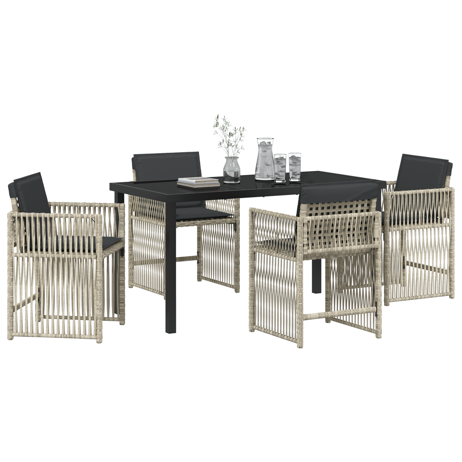 vidaXL 5-delige Tuinset met kussens poly rattan lichtgrijs