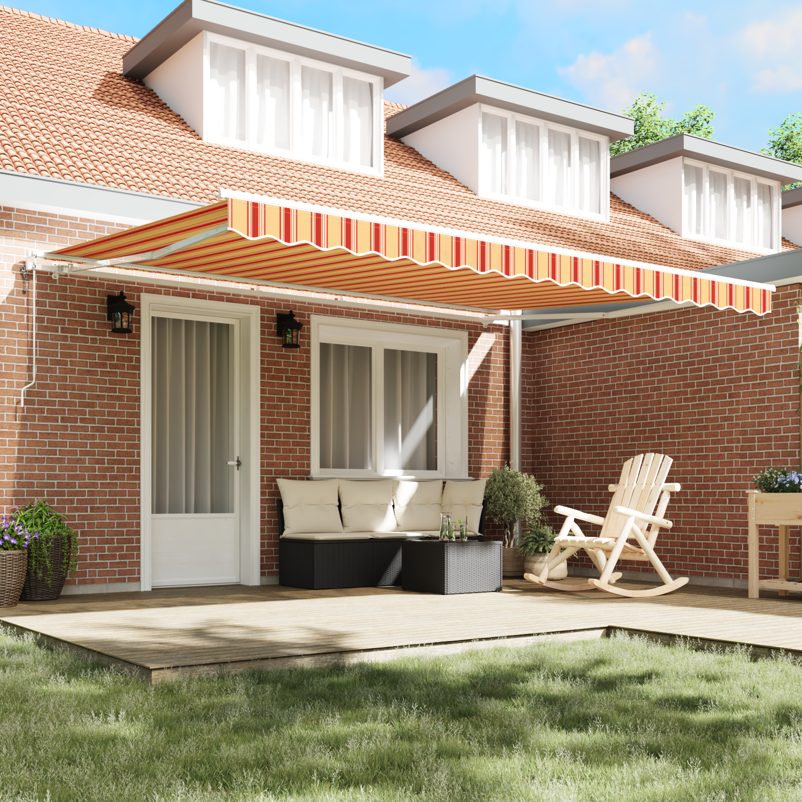 vidaXL Automatische Intrekbare Luifel Geel en Oranje 450x300 cm