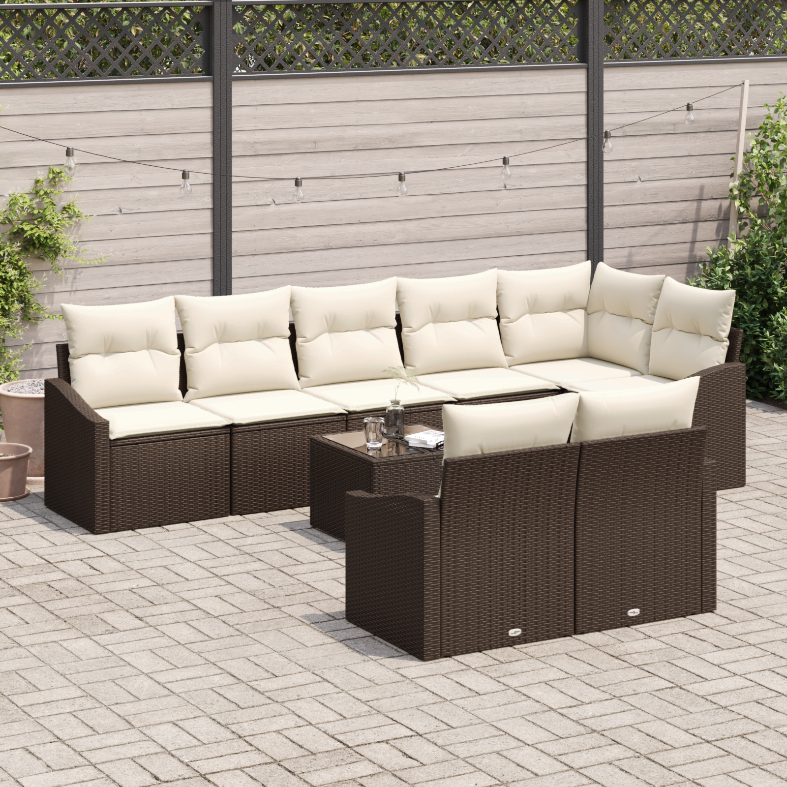 vidaXL 8-delige Tuin Eettafelset met Kussens Grijs Poly Rattan