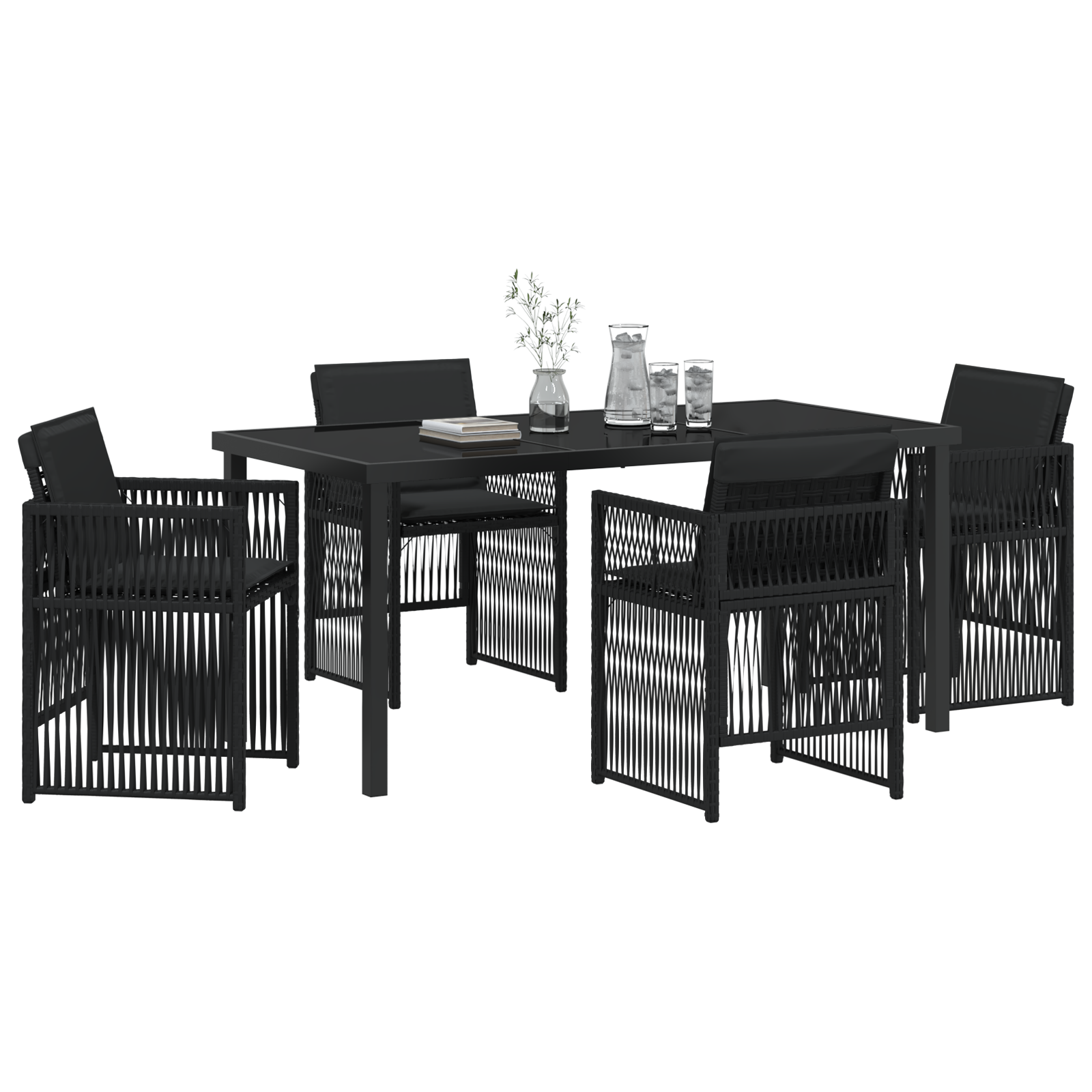 vidaXL 5-delige Tuinset met kussens poly rattan zwart