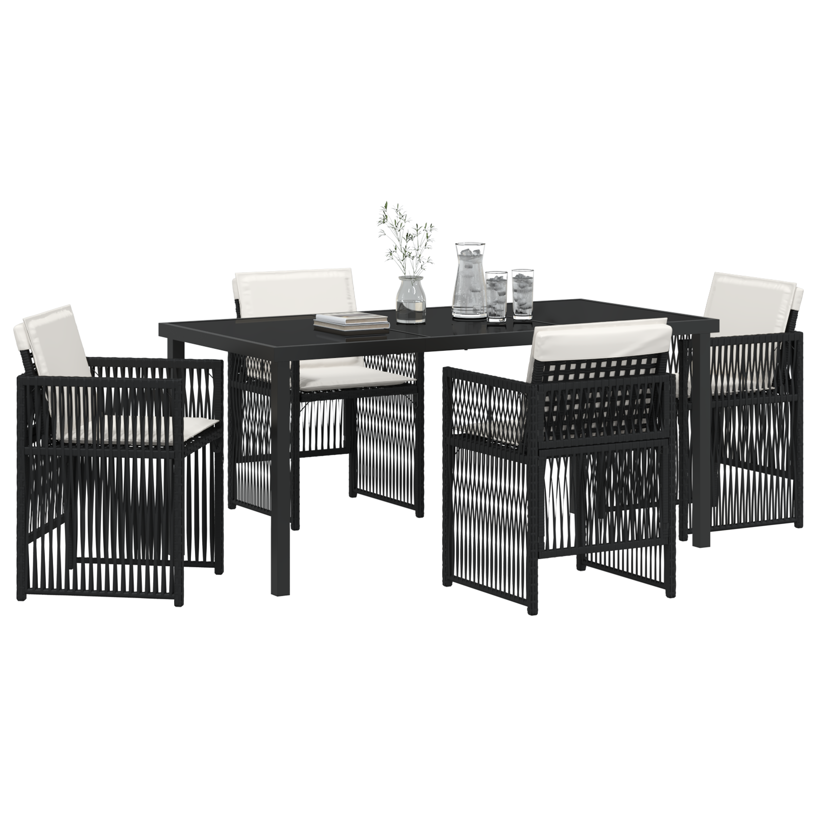 vidaXL 5-delige Tuinset met kussens poly rattan zwart