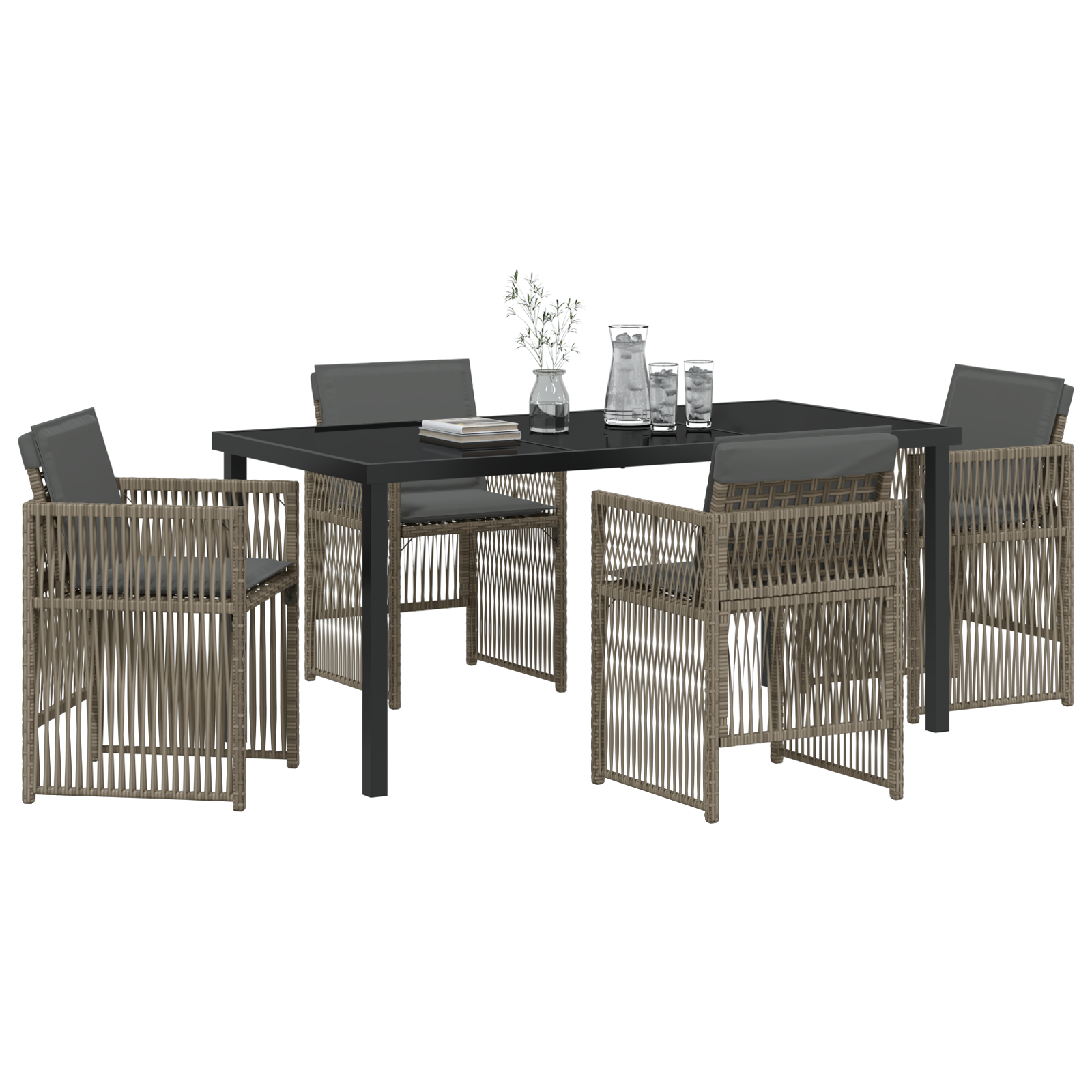 vidaXL 5-delige Tuinset met kussens poly rattan grijs