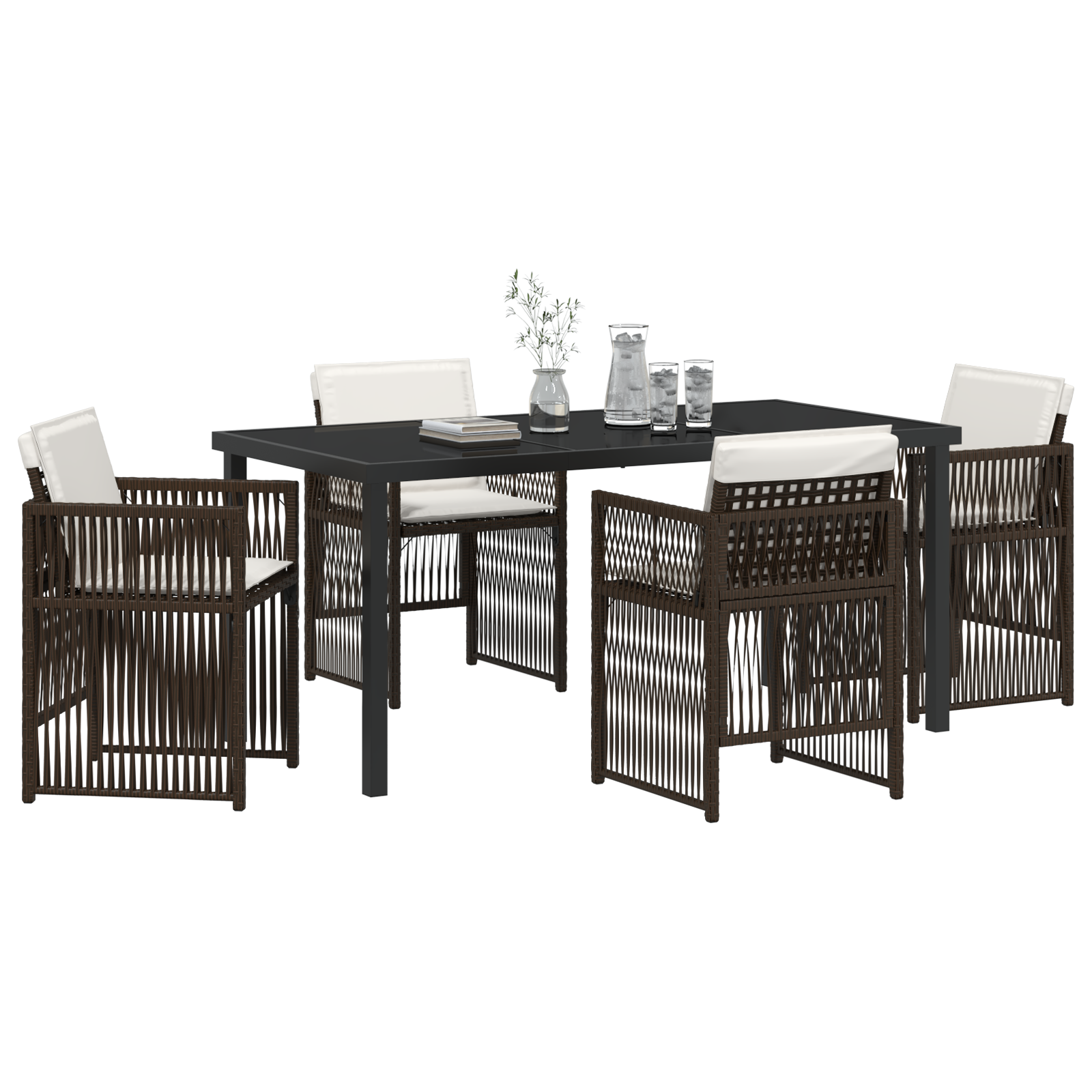 vidaXL 5-delige Tuinset met kussens poly rattan bruin