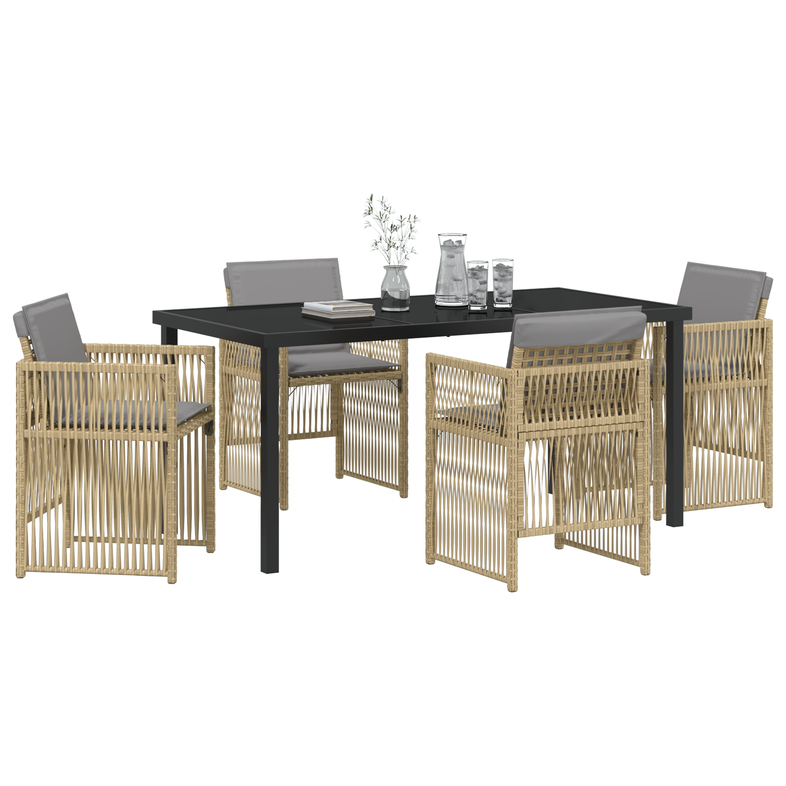 vidaXL 5-delige Tuinset met kussens poly rattan beige