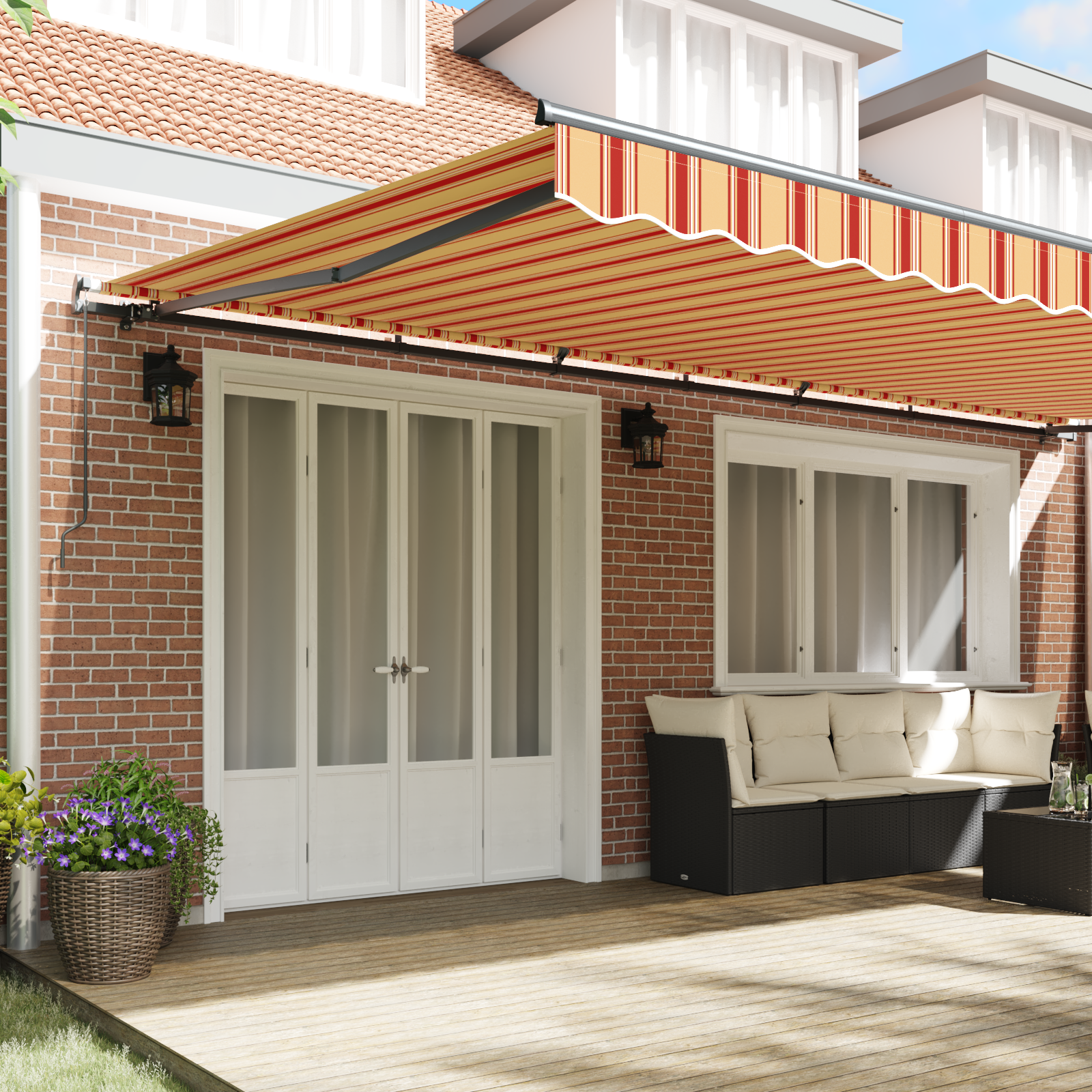 vidaXL Handmatig uittrekbaar zonnescherm geel en oranje 600 x 300 cm