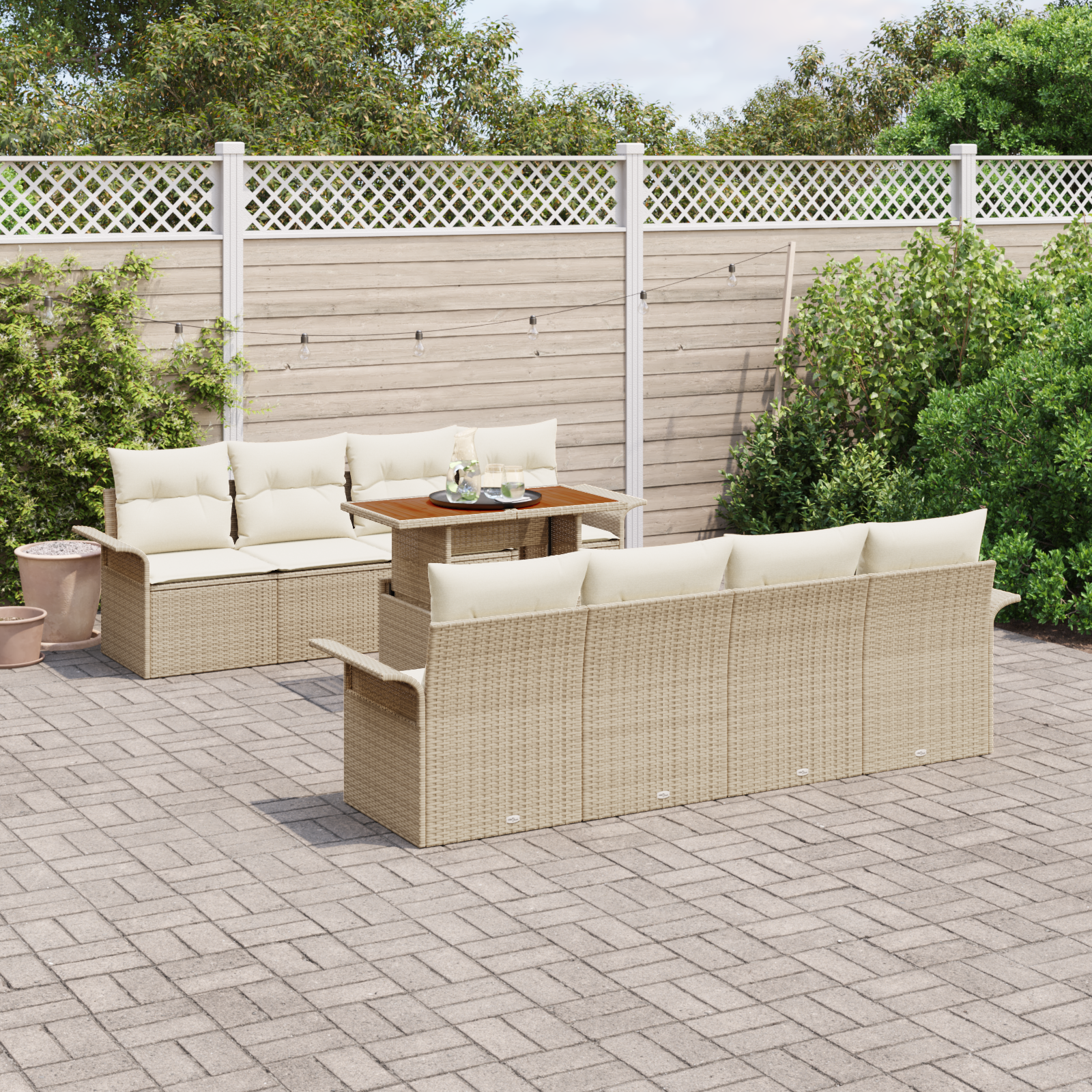 vidaXL 9-delige Tuinbankenset met kussens poly rattan acaciahout beige