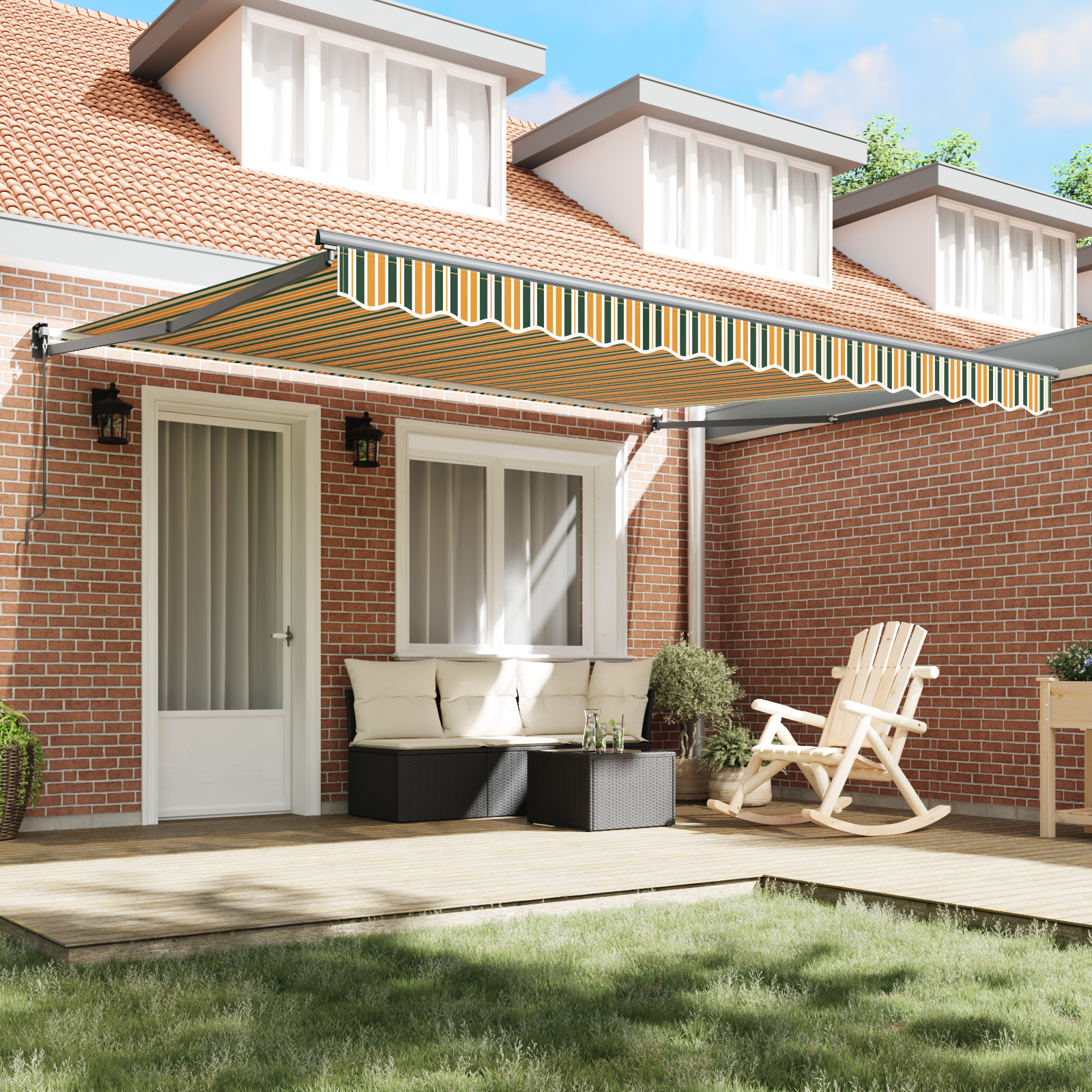 vidaXL Luifel automatisch uitschuifbaar 400x350 cm groen en wit