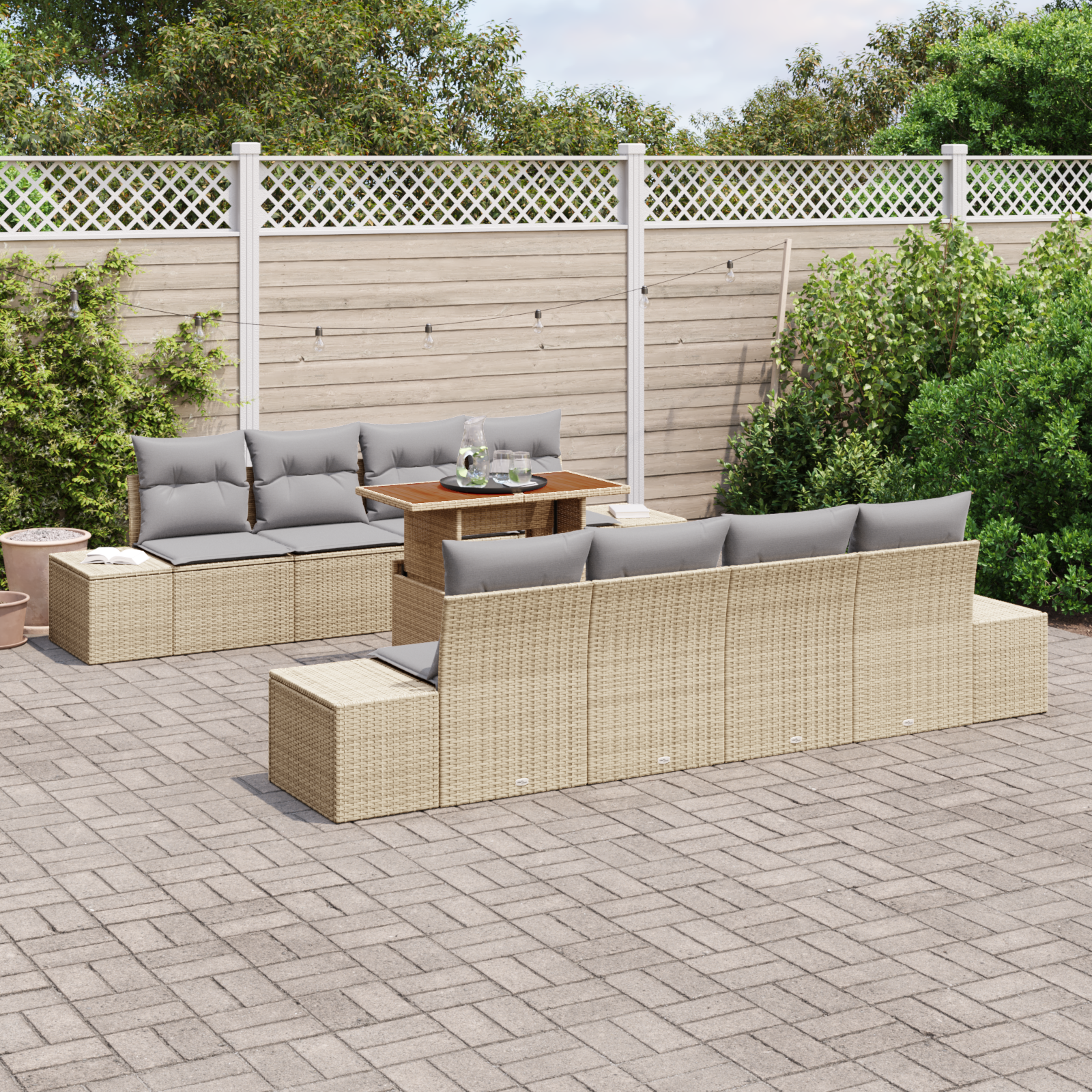 vidaXL 9-delige Tuinset met kussens poly rattan acaciahout beige