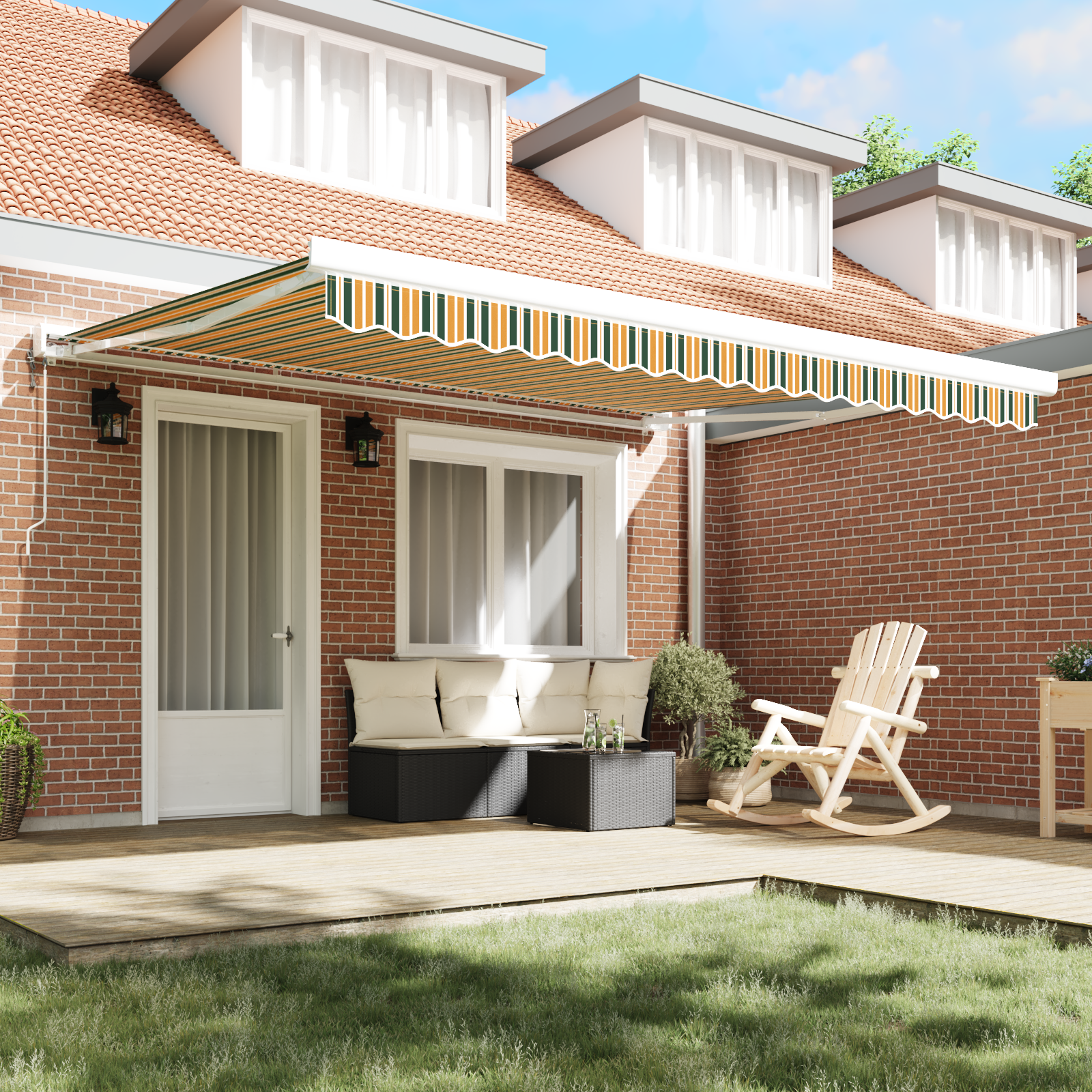 vidaXL Handmatige Uittrekbare Veranda Groen en Wit 400x350 cm