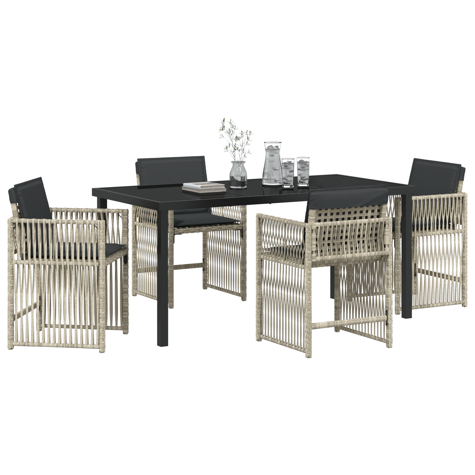 vidaXL 5-delige Tuinset met kussens poly rattan lichtgrijs