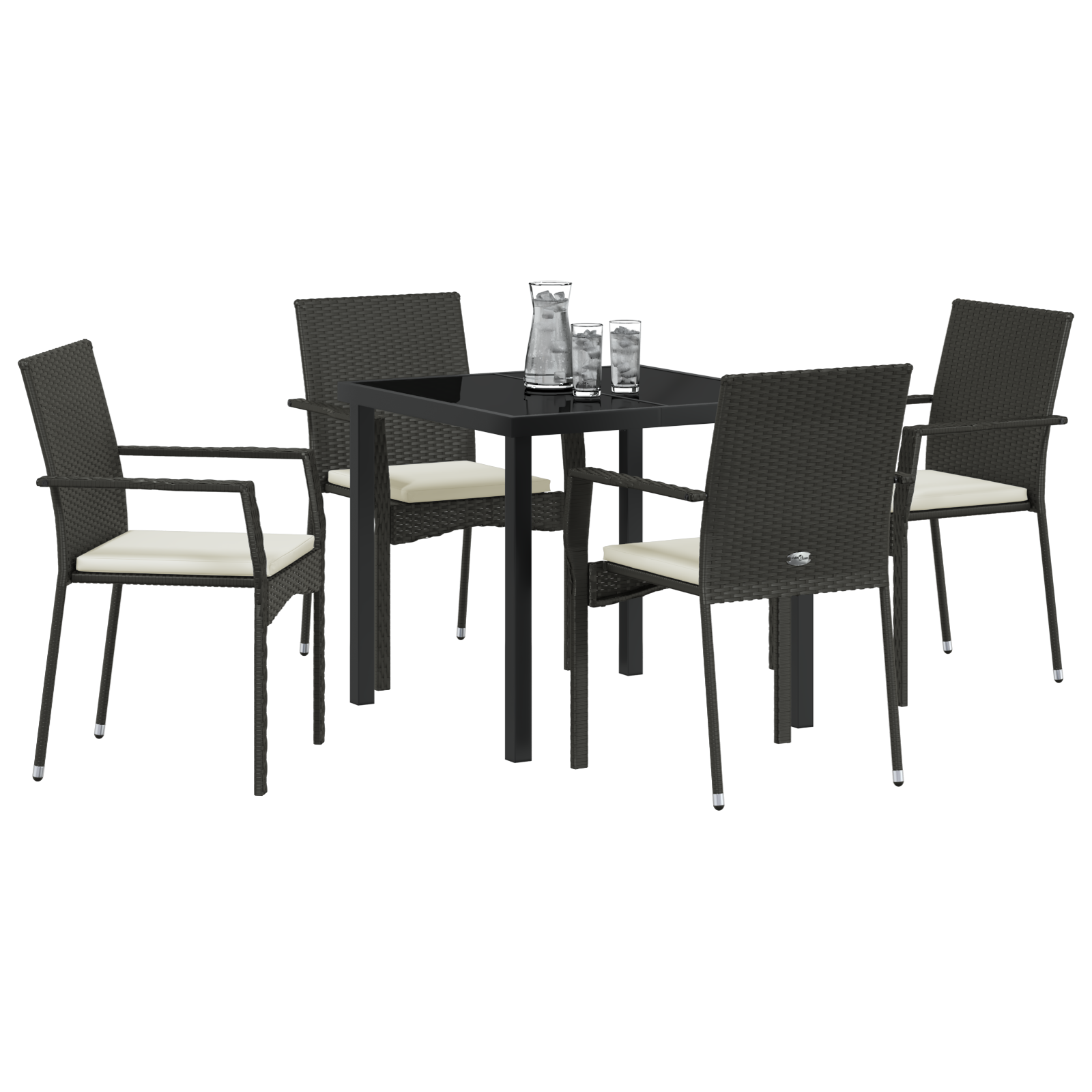 vidaXL 5-delige Tuin Eetset met Kussens - Zwart Poly Rattan