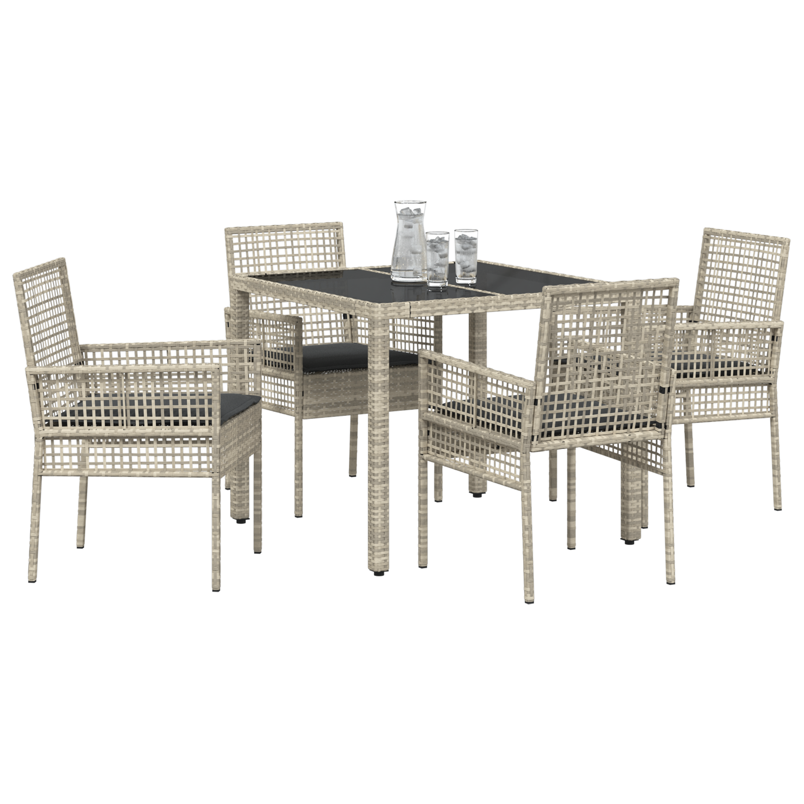 vidaXL 5-delige Tuinset met kussens poly rattan lichtgrijs