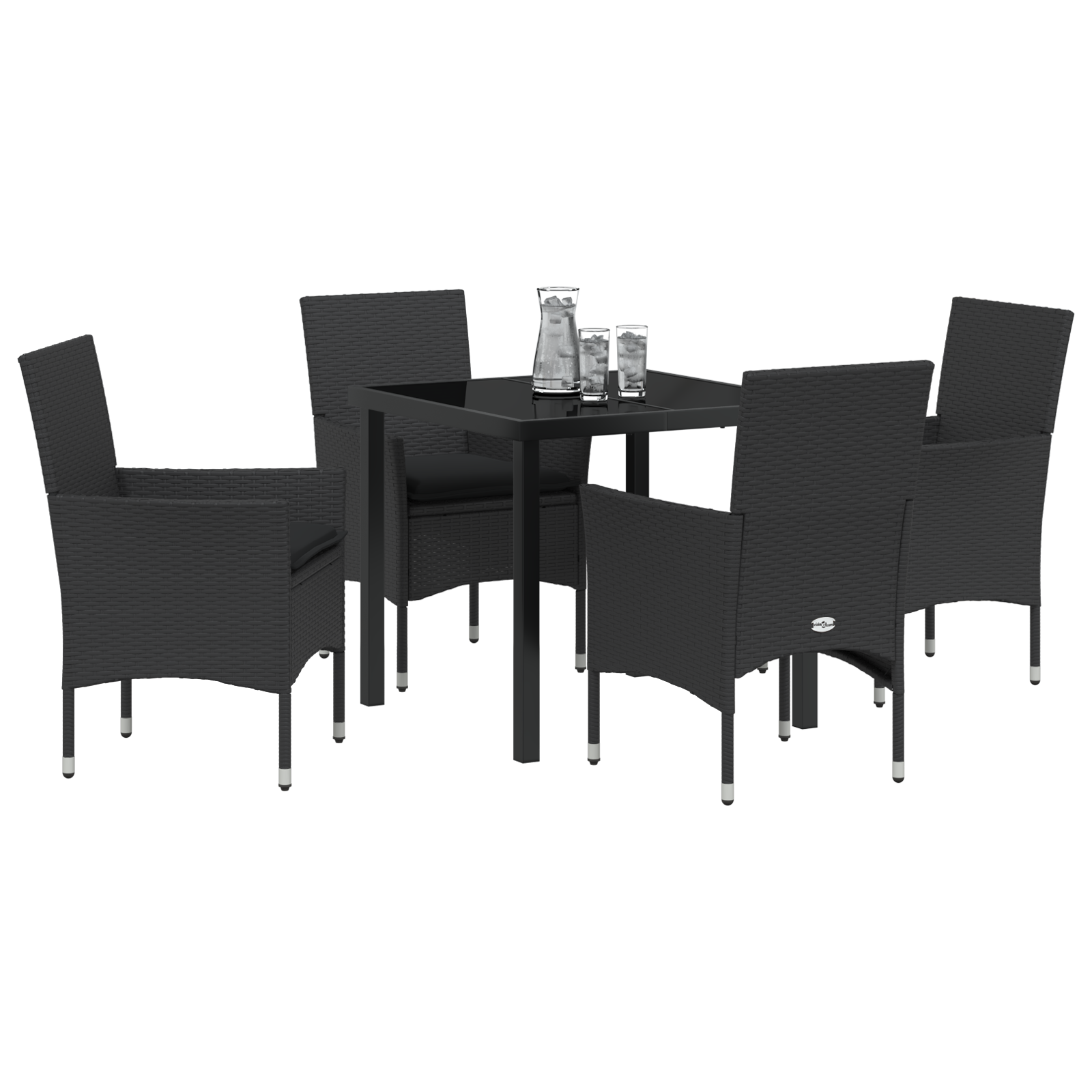 vidaXL 5-delige tuinset met kussens zwart poly rattan