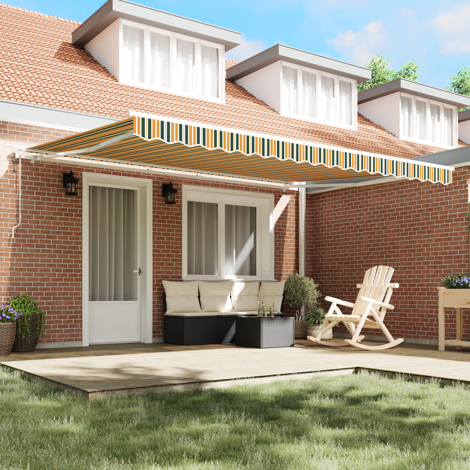 vidaXL Luifel automatisch uitschuifbaar 450x300 cm groen en geel