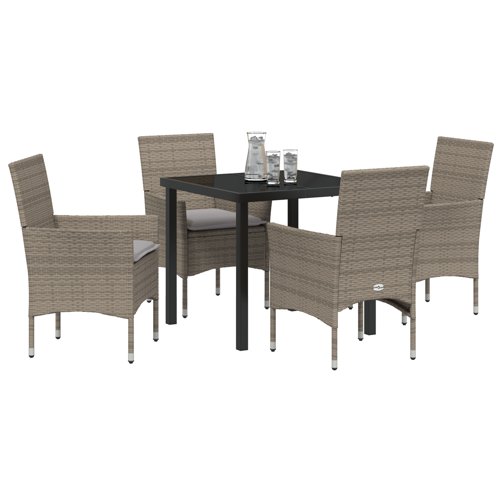 vidaXL 5-delige tuinset met kussens grijs poly rattan