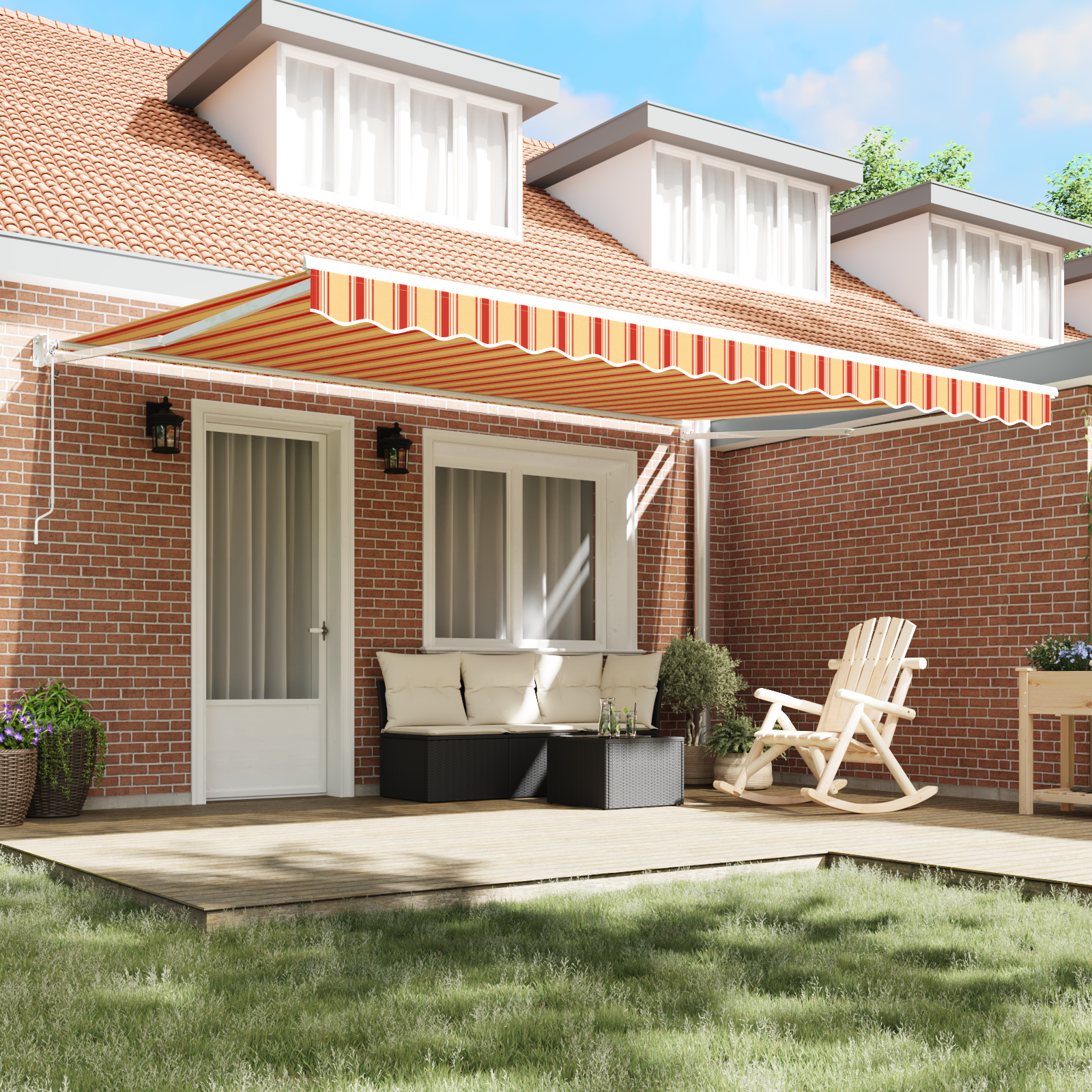 vidaXL Automatische Uitschuifbare Zonwering Geel en Oranje 450x300 cm