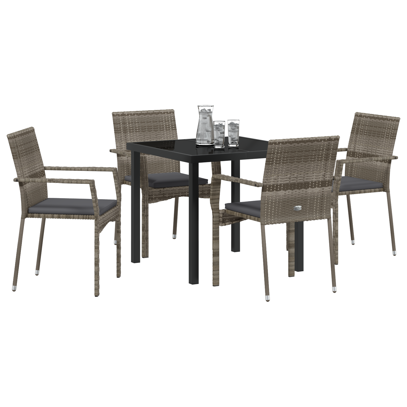 vidaXL 5-delige tuin eetset met kussens in grijs poly rattan