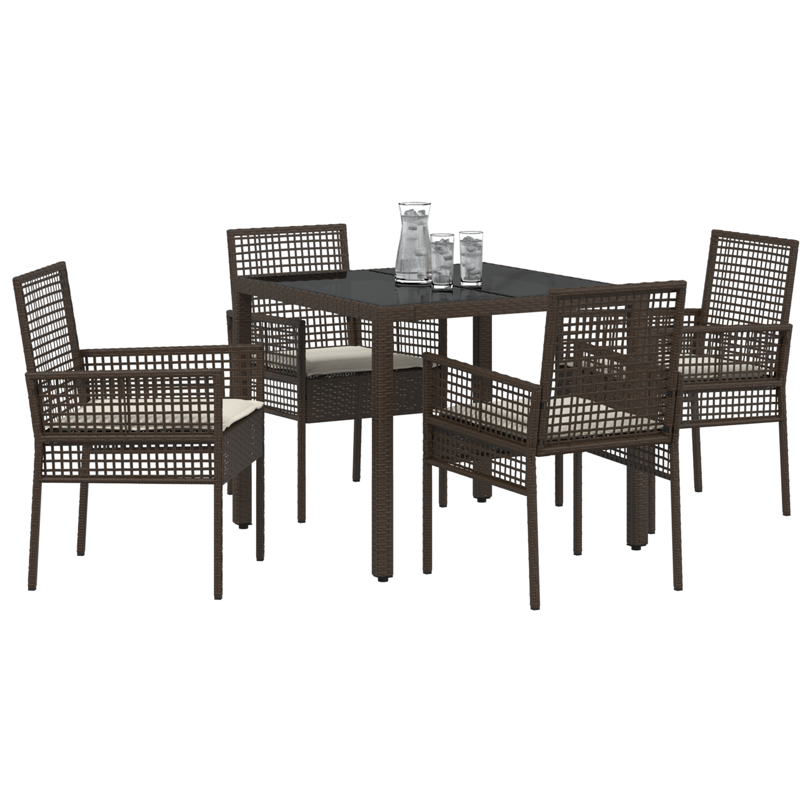 vidaXL 5-delige Tuinset met kussens poly rattan bruin
