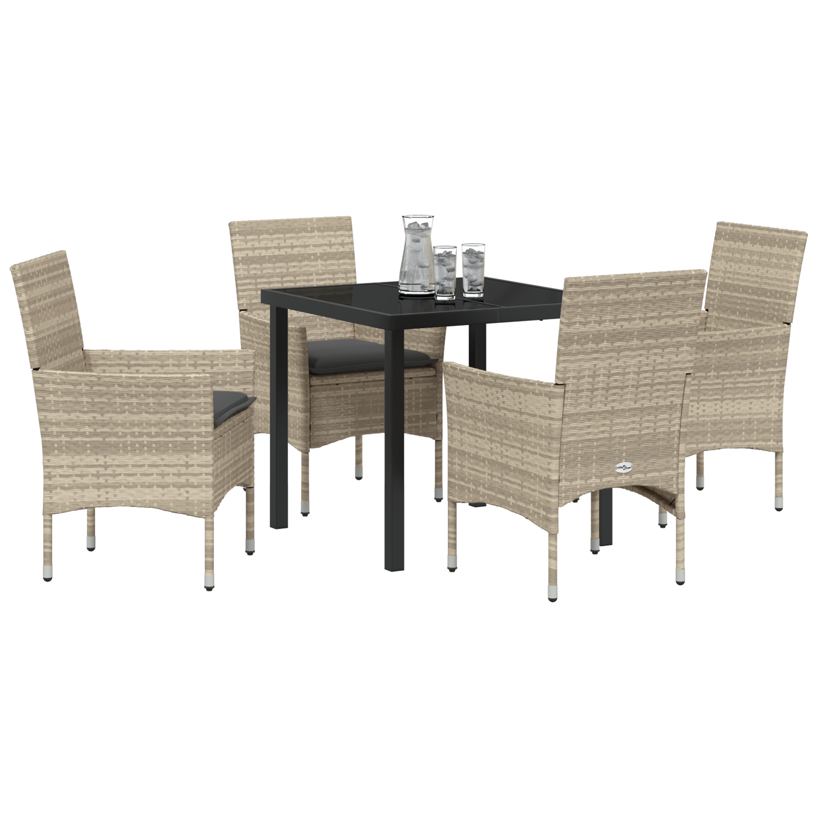 vidaXL 5-delige tuinset met kussens lichtgrijs poly rattan