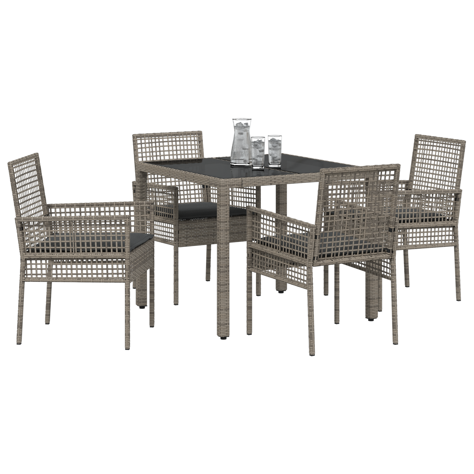 vidaXL 5-delige Tuinset met kussens poly rattan grijs