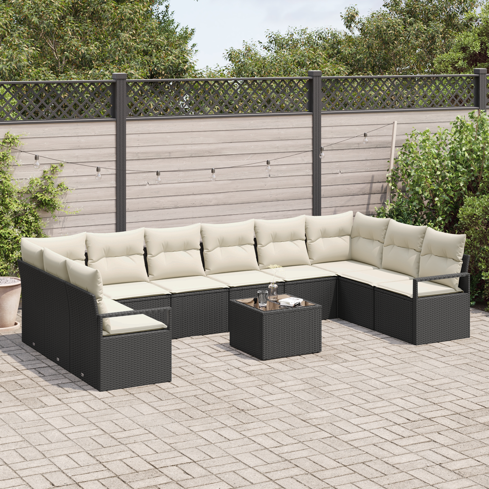 vidaXL 10-delige tuinbankset met kussens bruin poly rattan