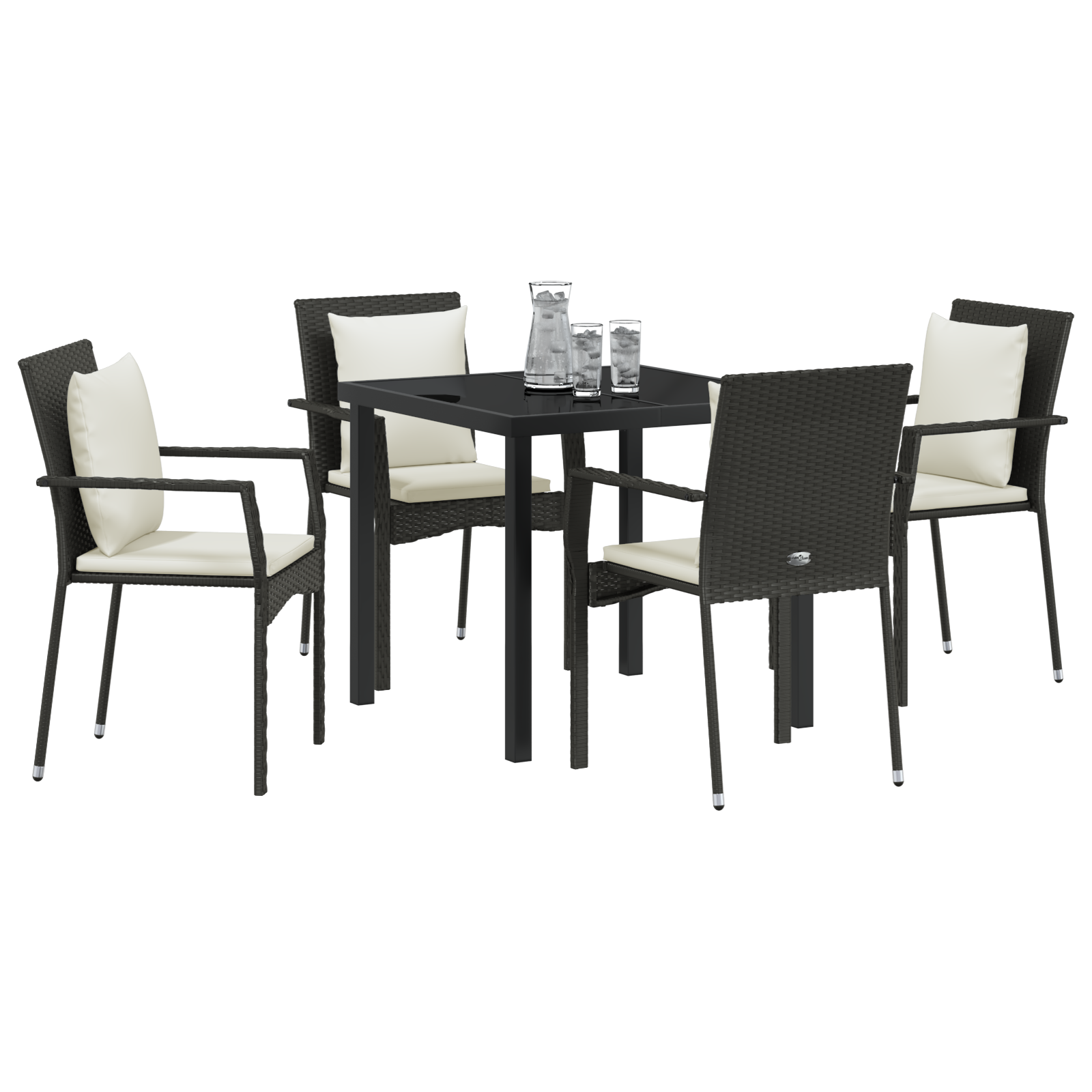 vidaXL 5-delige tuinset met kussens - Zwart poly rotan