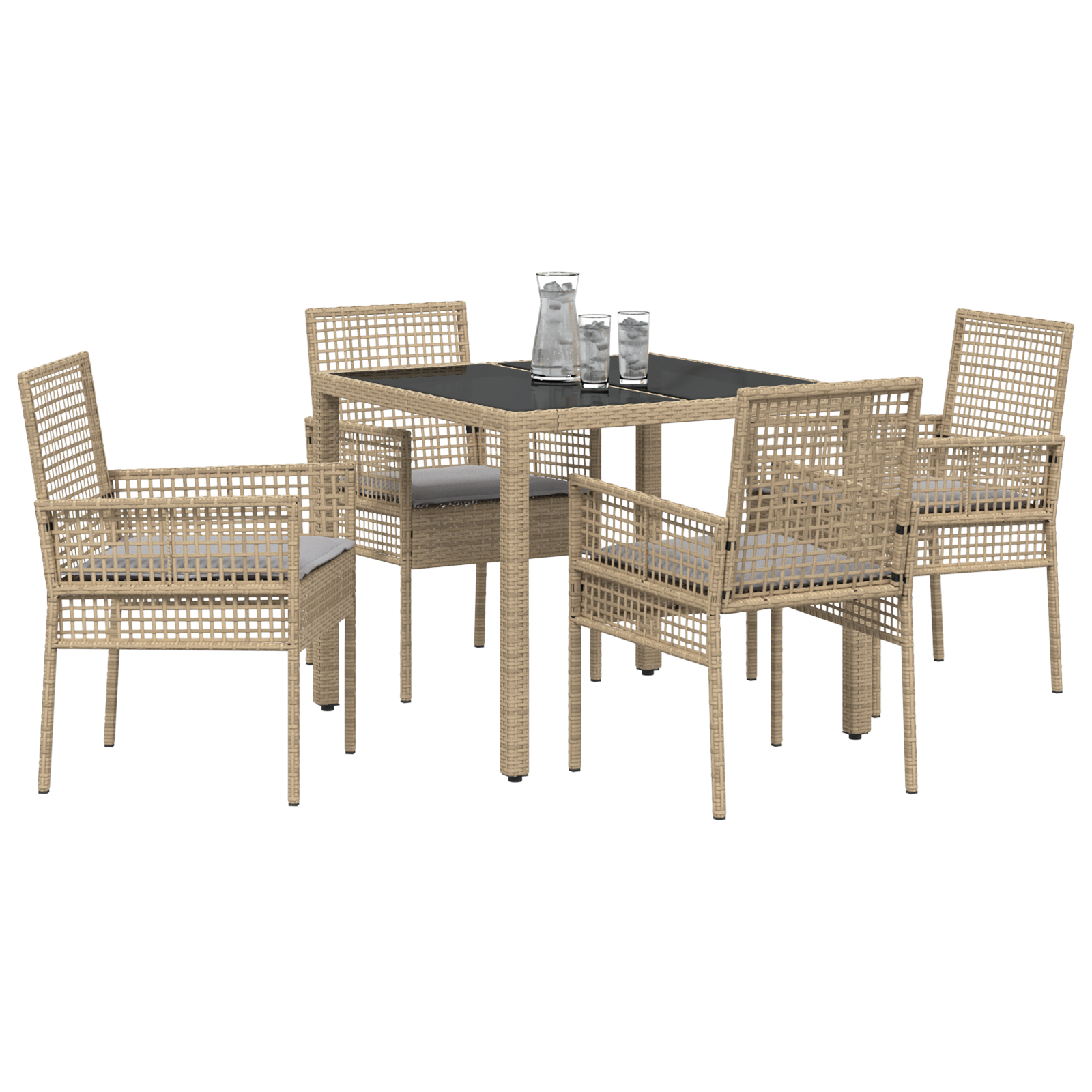 vidaXL 5-delige Tuinset met kussens poly rattan beige