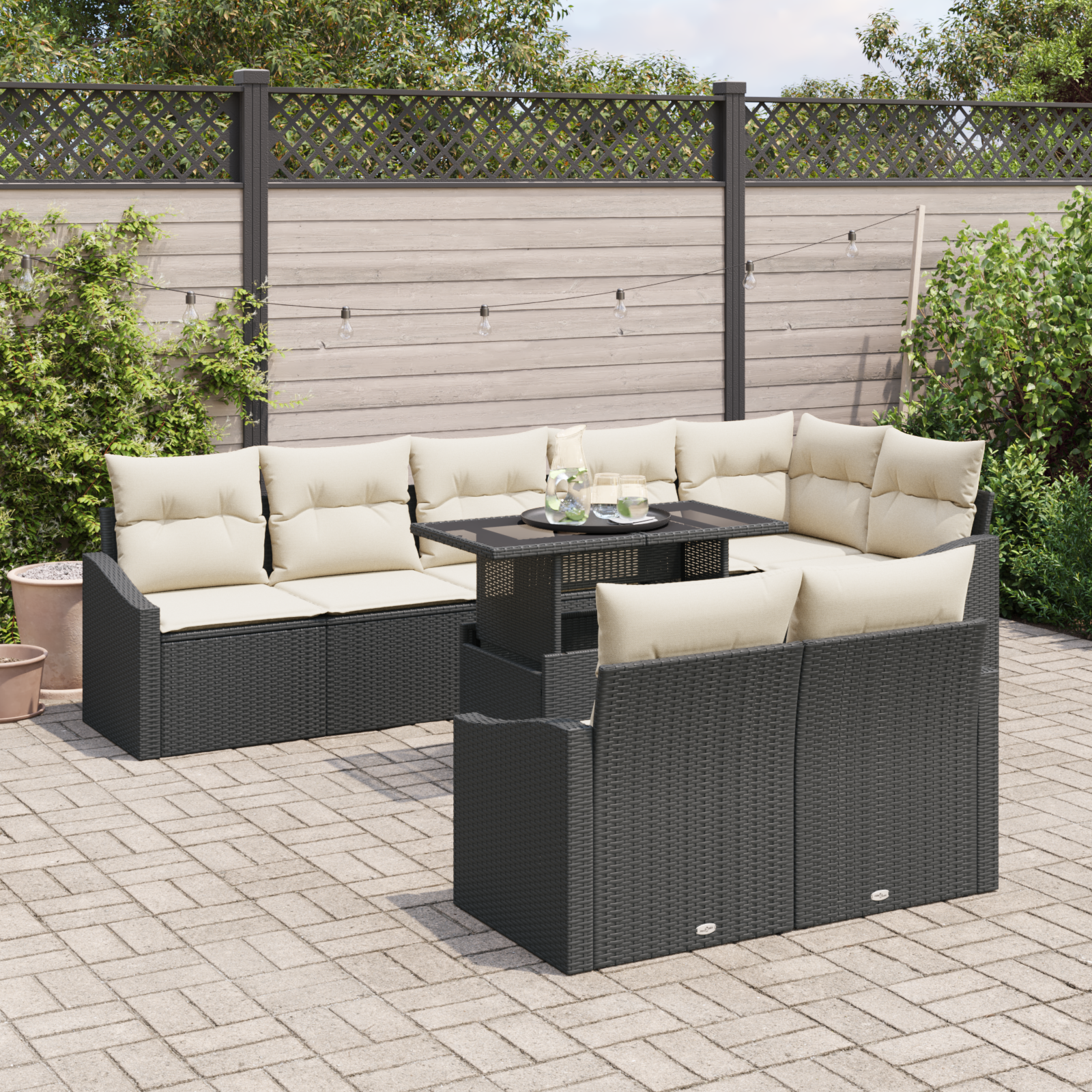 vidaXL 9-delige Tuinbankenset met kussens poly rattan zwart