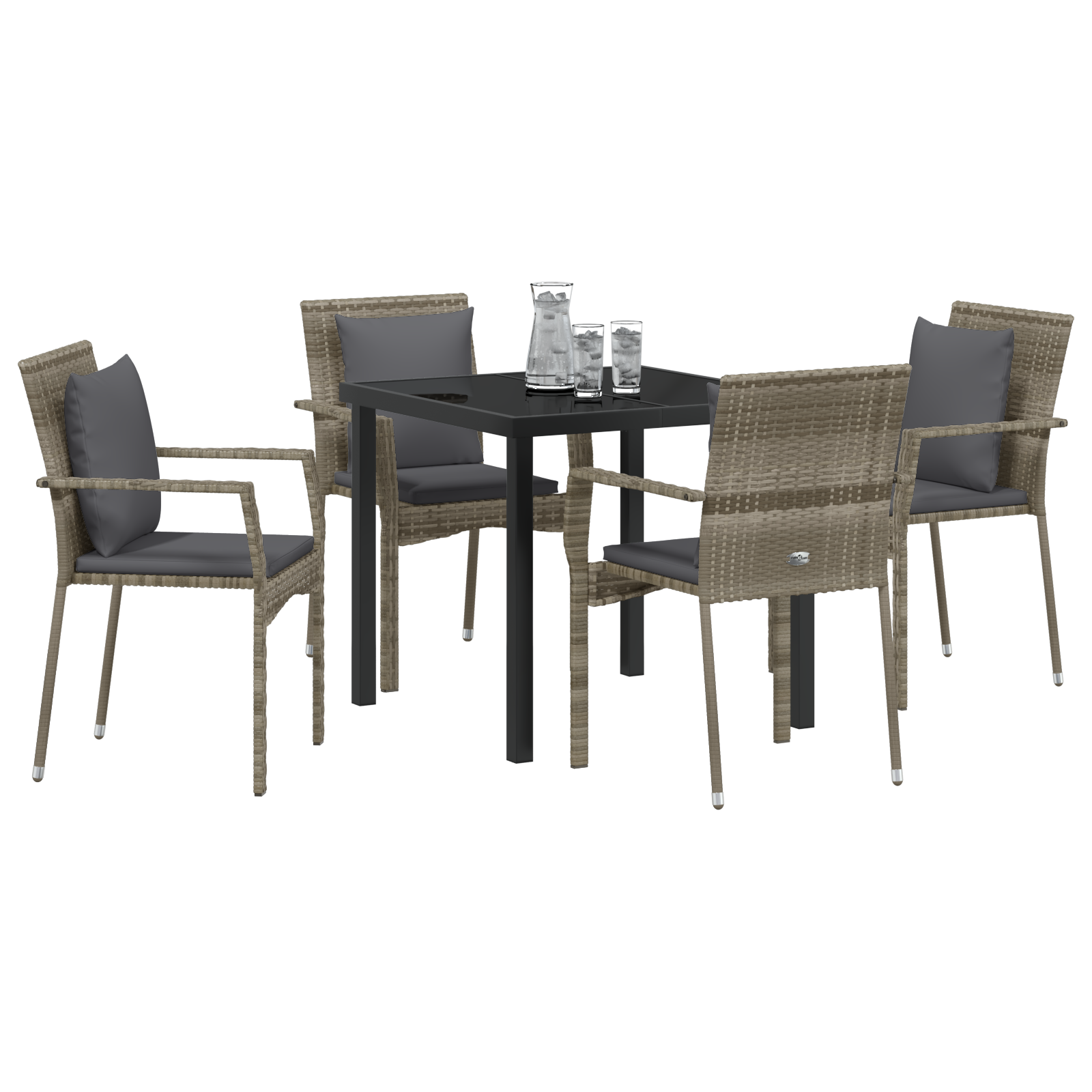 vidaXL 5-delige tuinset met kussens in het grijs van poly rattan