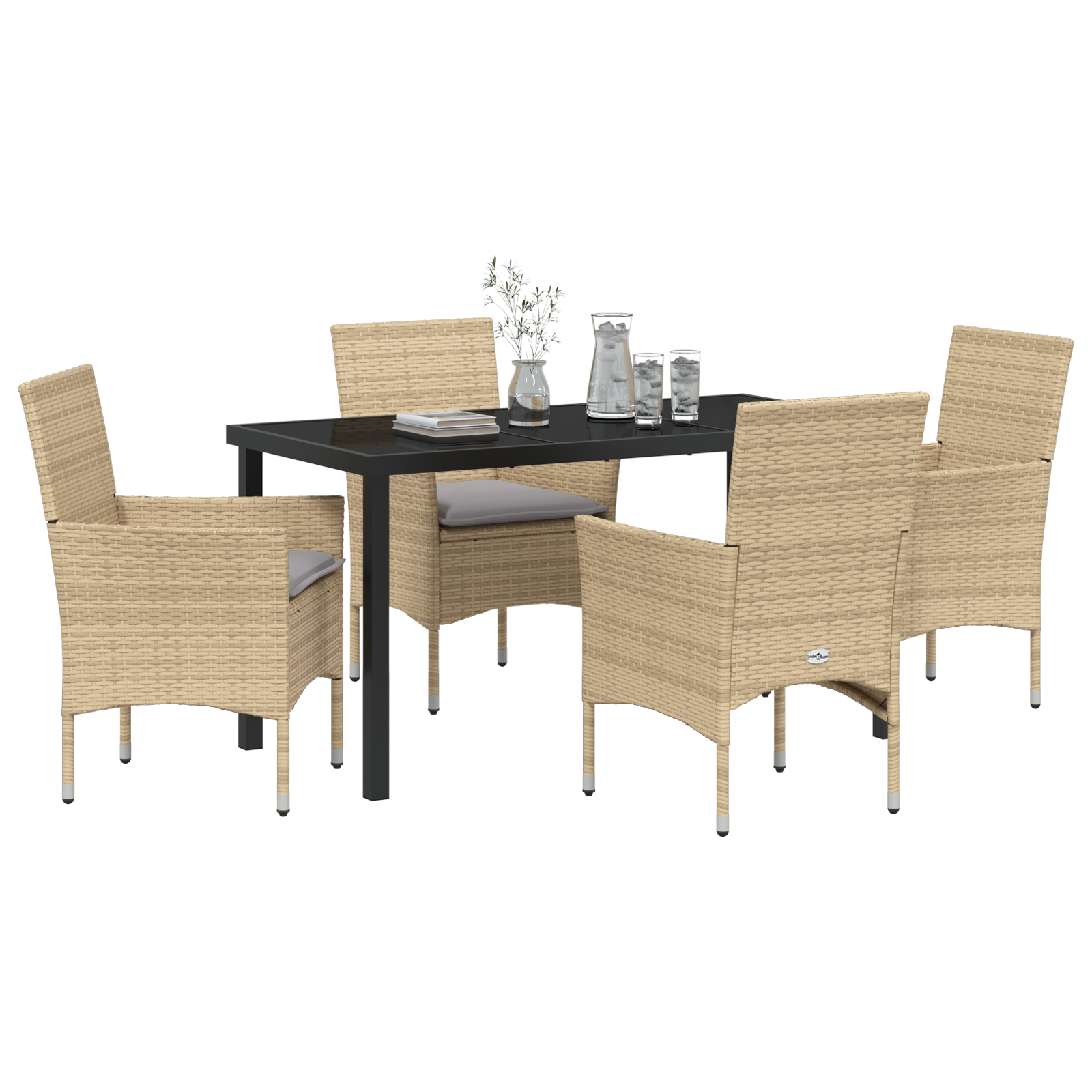 vidaXL 5-delige Tuinset met Kussens Beige Poly Rattan