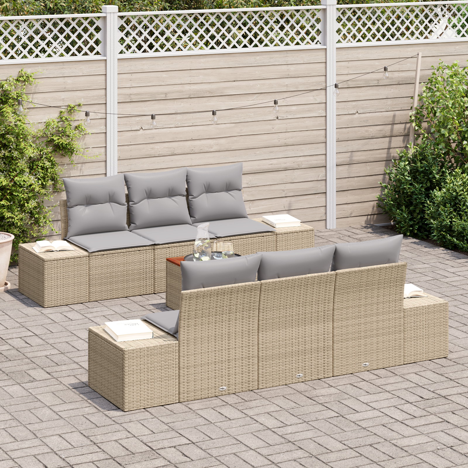 vidaXL 7 Delige Tuin Sofaset met Kussens Beige Poly Rattan Acacia