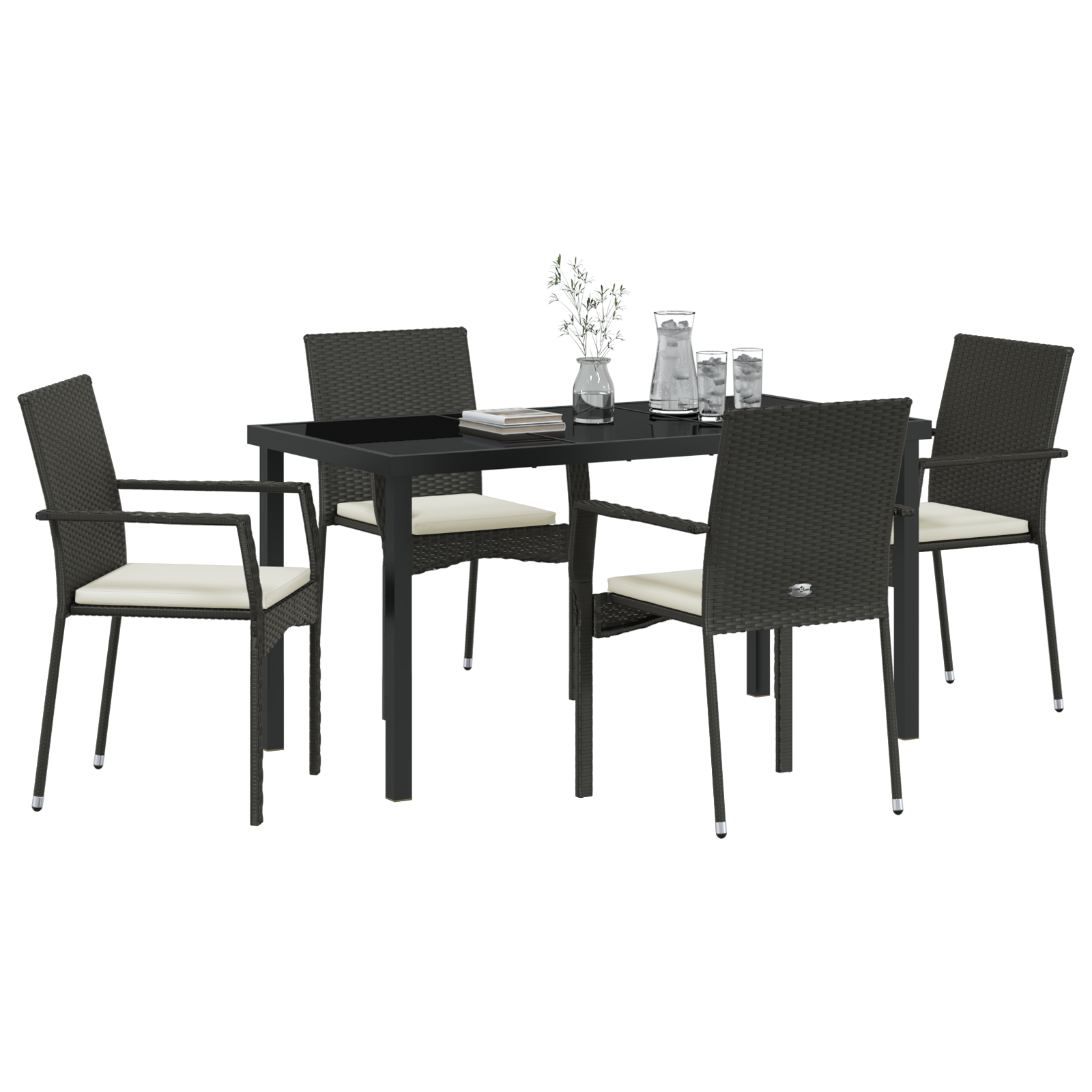 vidaXL 5-delige Tuin Eetset met Kussens zwart poly rattan