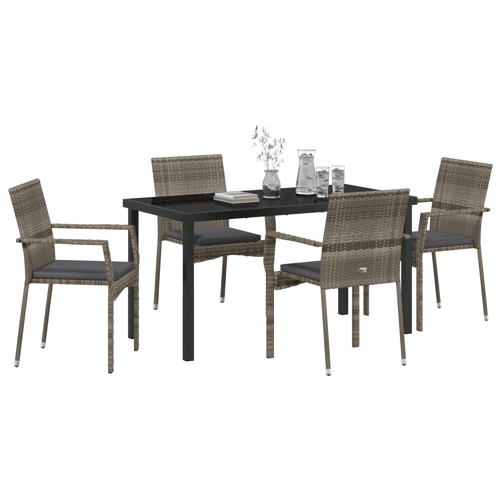 vidaXL 5-delige tuinset met kussens grijs poly rattan