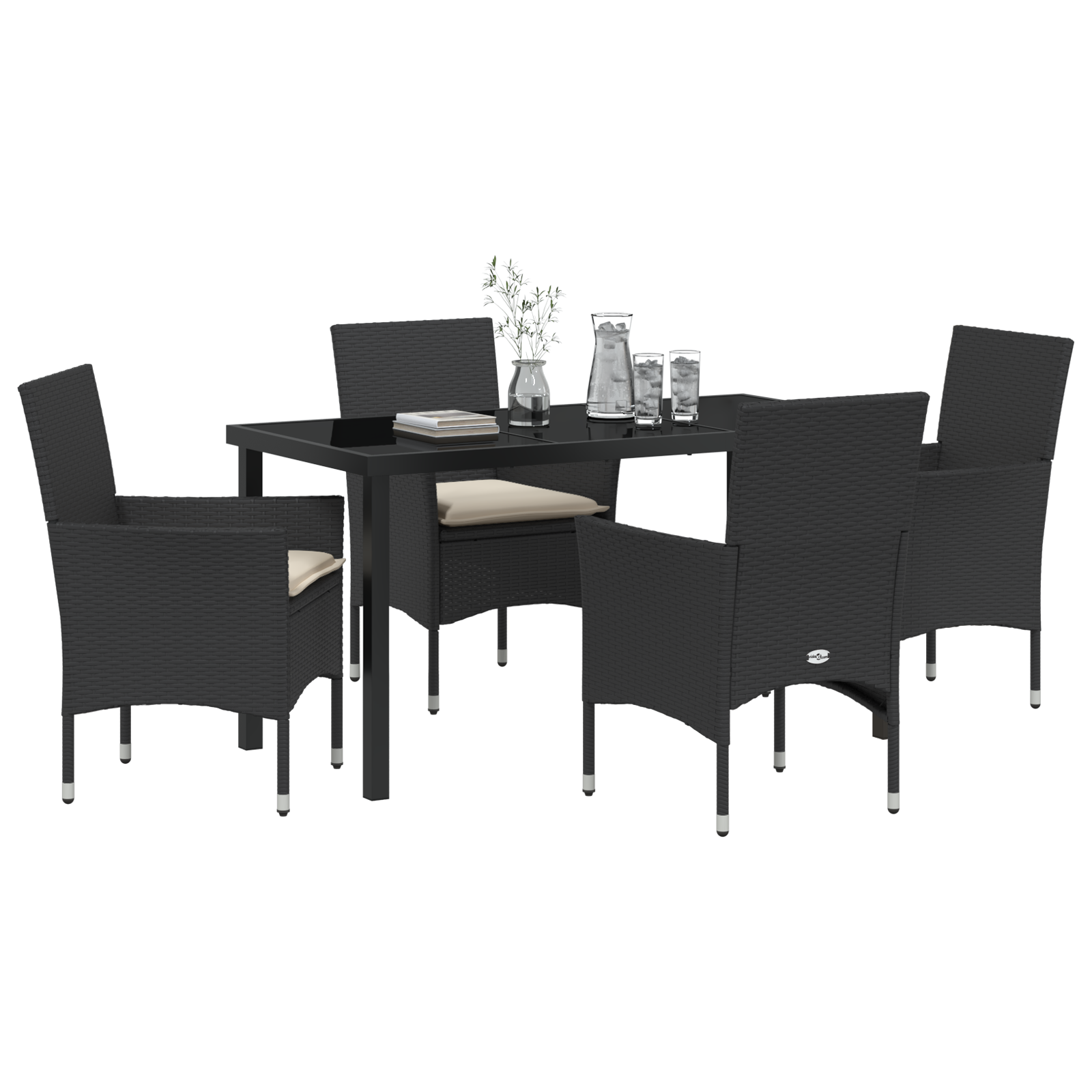 vidaXL 5-delige Tuinset met Kussens Zwart Poly Rattan