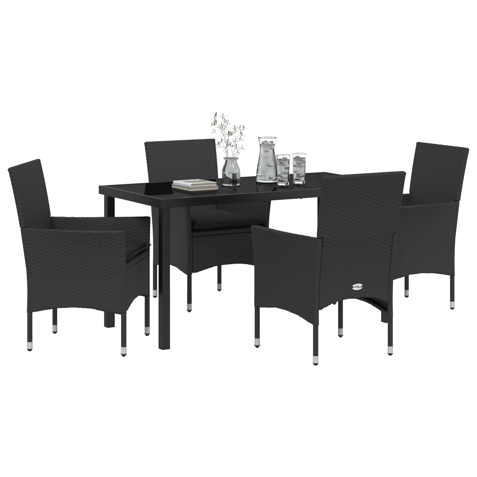 vidaXL 5-delige tuinset met kussens in zwart poly rattan