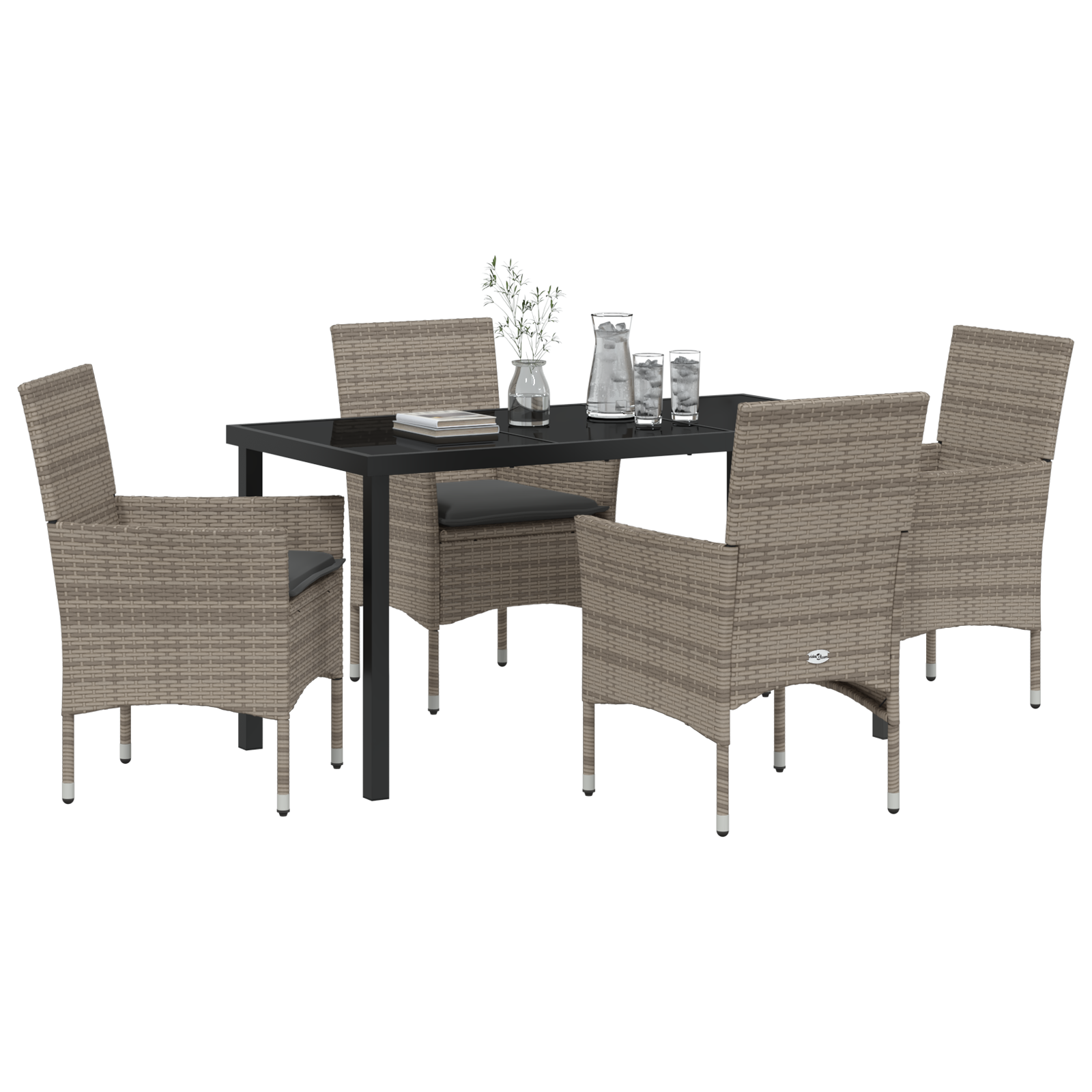 vidaXL 5-delige tuin eetset met kussens - Grijs Poly Rattan