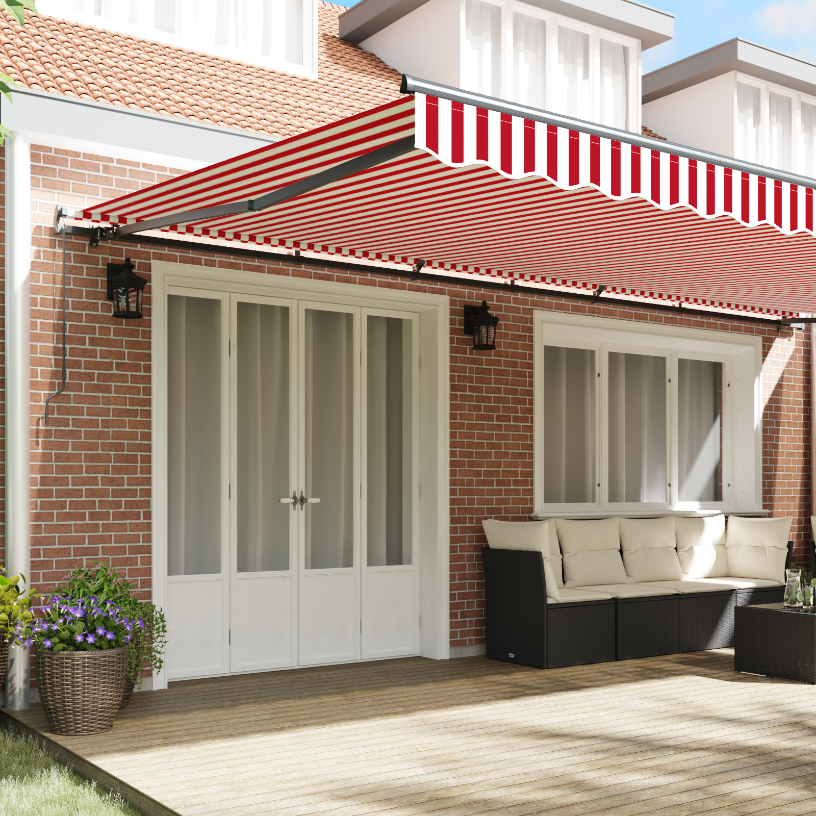 vidaXL Handmatige Uittrekbare Zonwering Rood en Wit Gestreept 600x300 cm