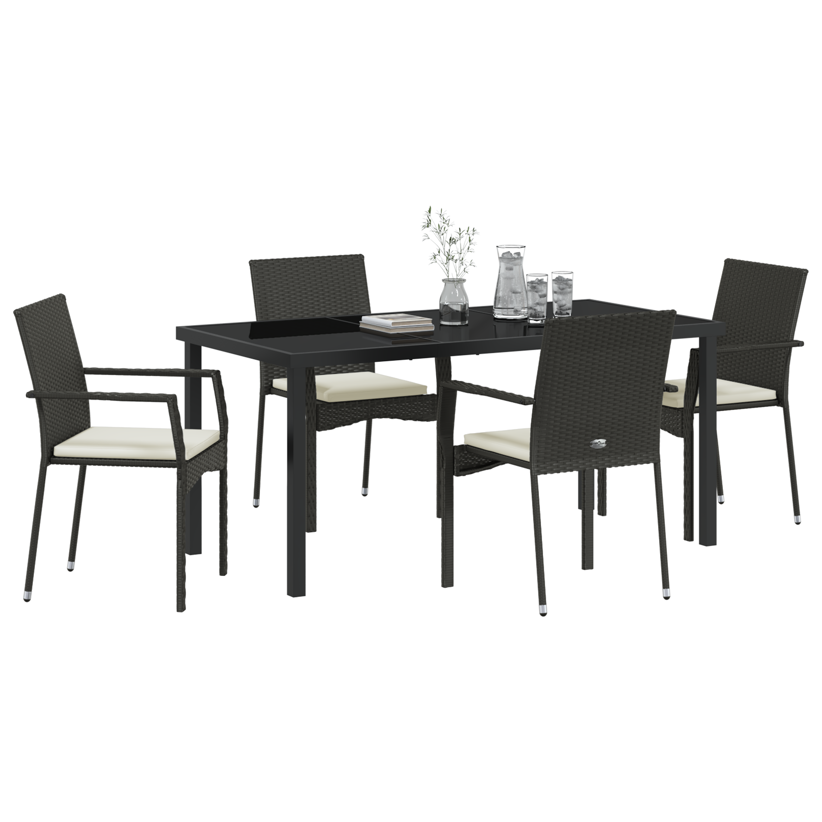 vidaXL 5-delige tuinset met kussens in zwart poly rattan