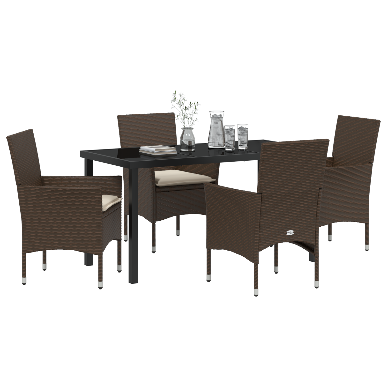 vidaXL 5-Delige Tuin Eetset met Kussens Bruin Poly Rattan