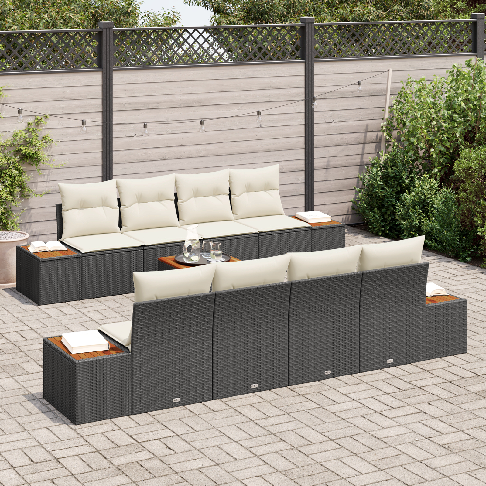 vidaXL 9-delige tuinset met kussens zwart poly rattan acacia
