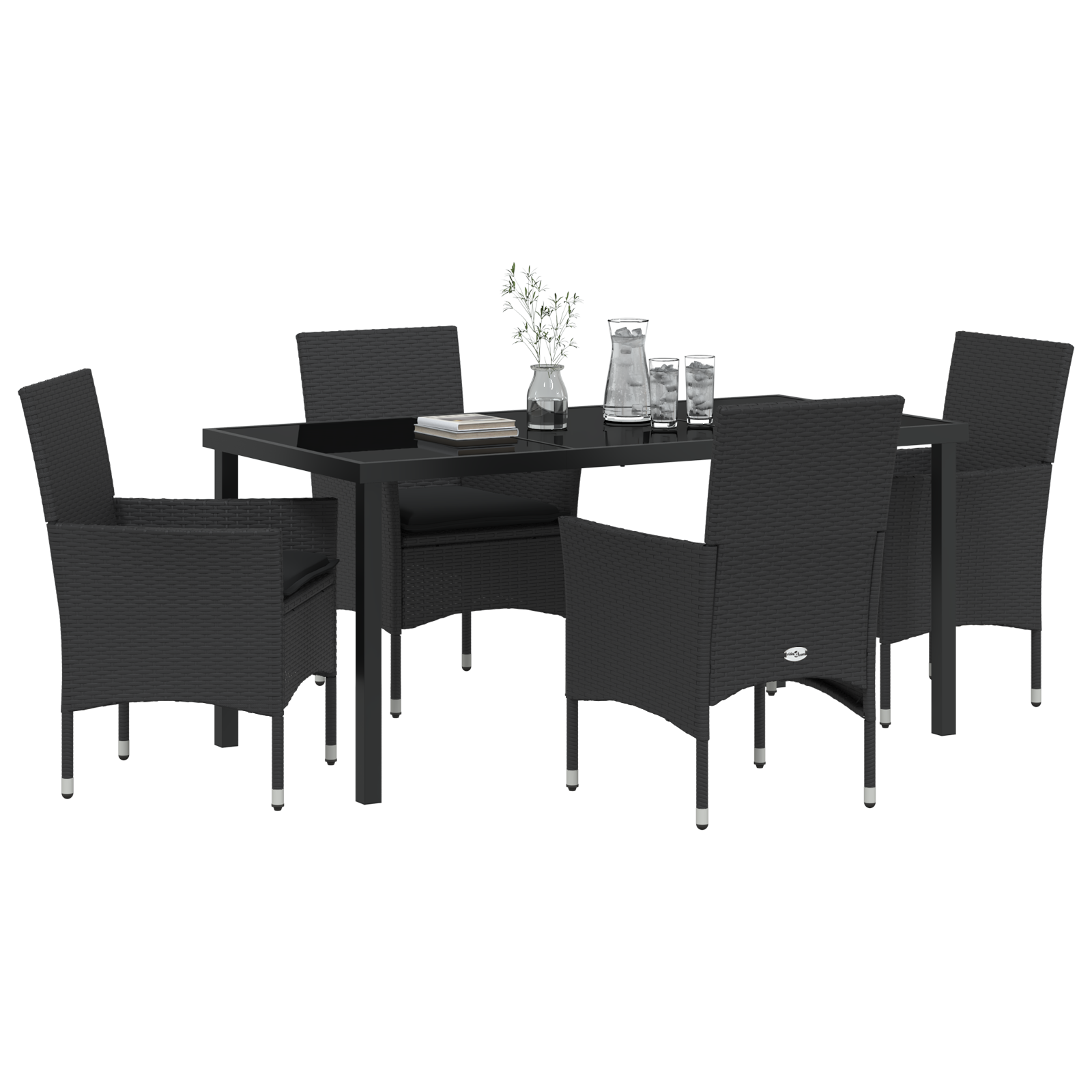 vidaXL 5-delige tuinset met kussens zwart poly rattan