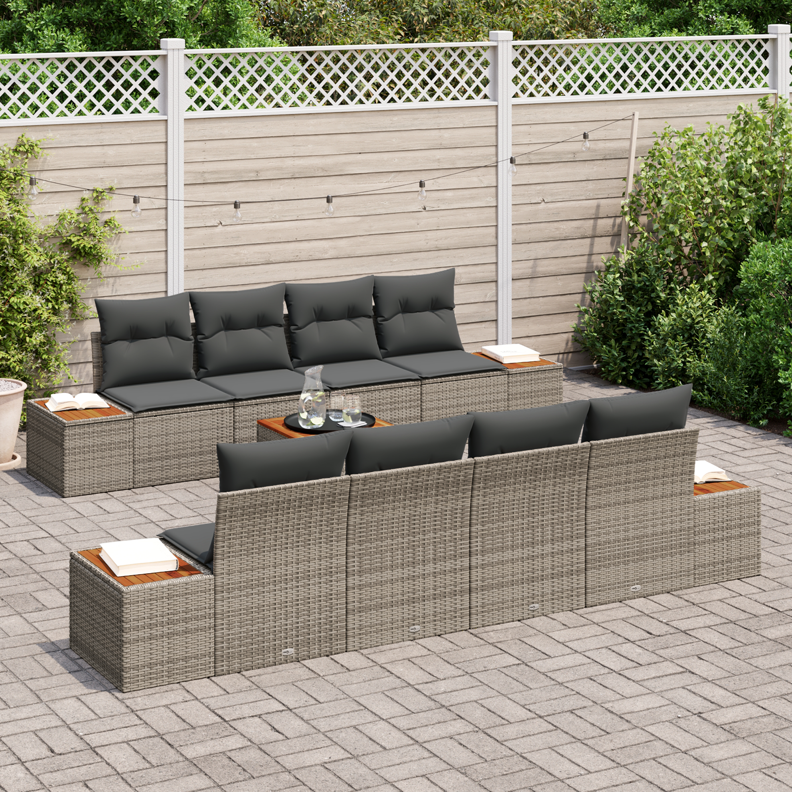 vidaXL 9-delige tuinset met kussens Grijs Poly Rattan Acacia