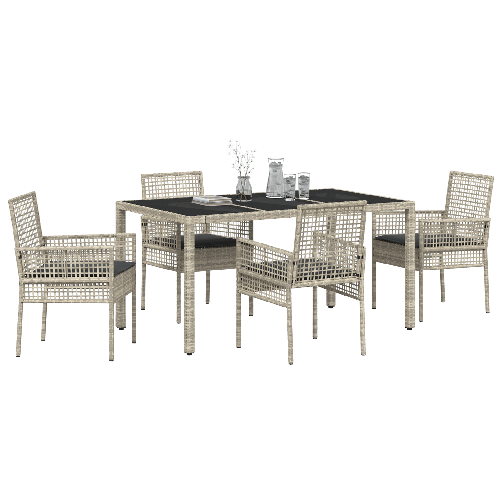 vidaXL 5-delige Tuinset met kussens poly rattan lichtgrijs