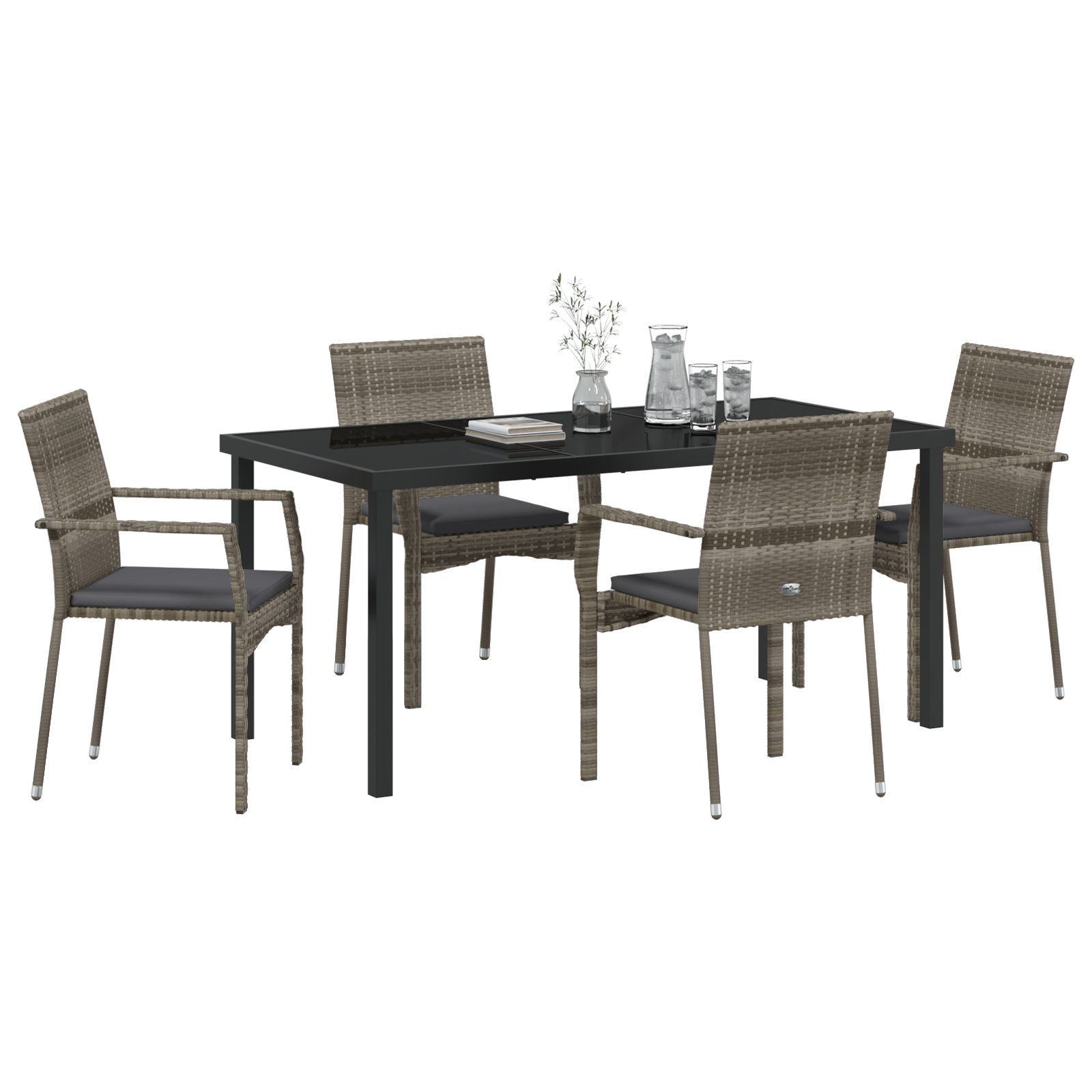 vidaXL 5-delige tuinset met kussens grijs poly rattan