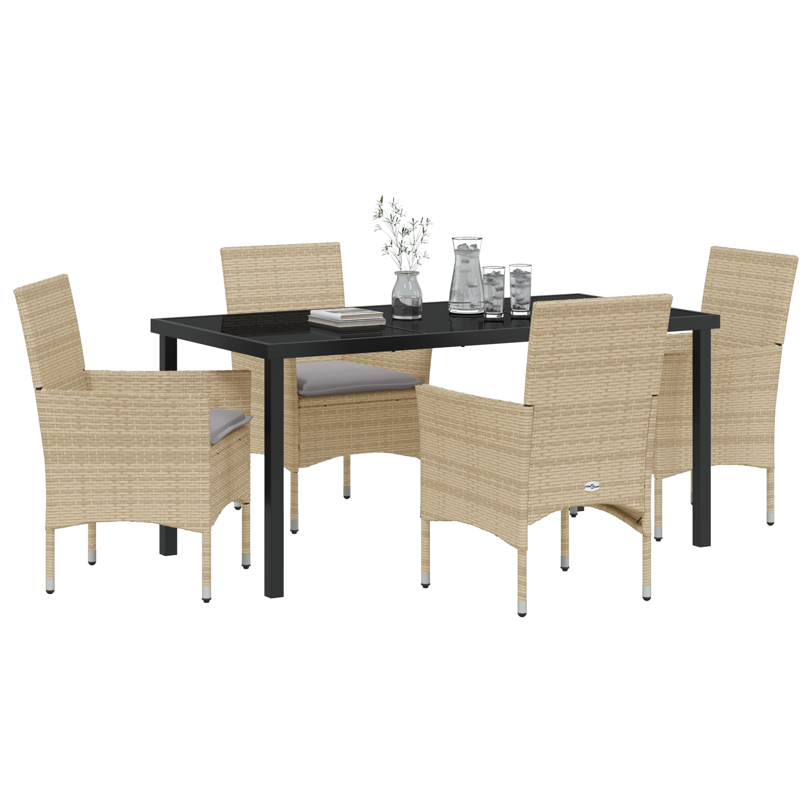 vidaXL 5-delige Tuin Eettafelset met Kussens Beige Poly Rattan