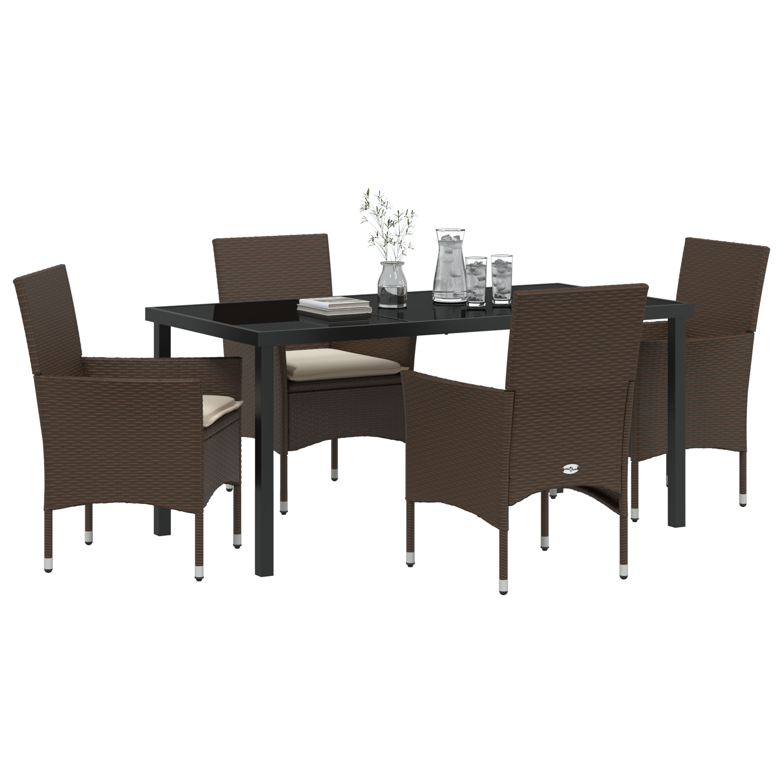 vidaXL 5-delige tuinset met kussens bruin poly rattan
