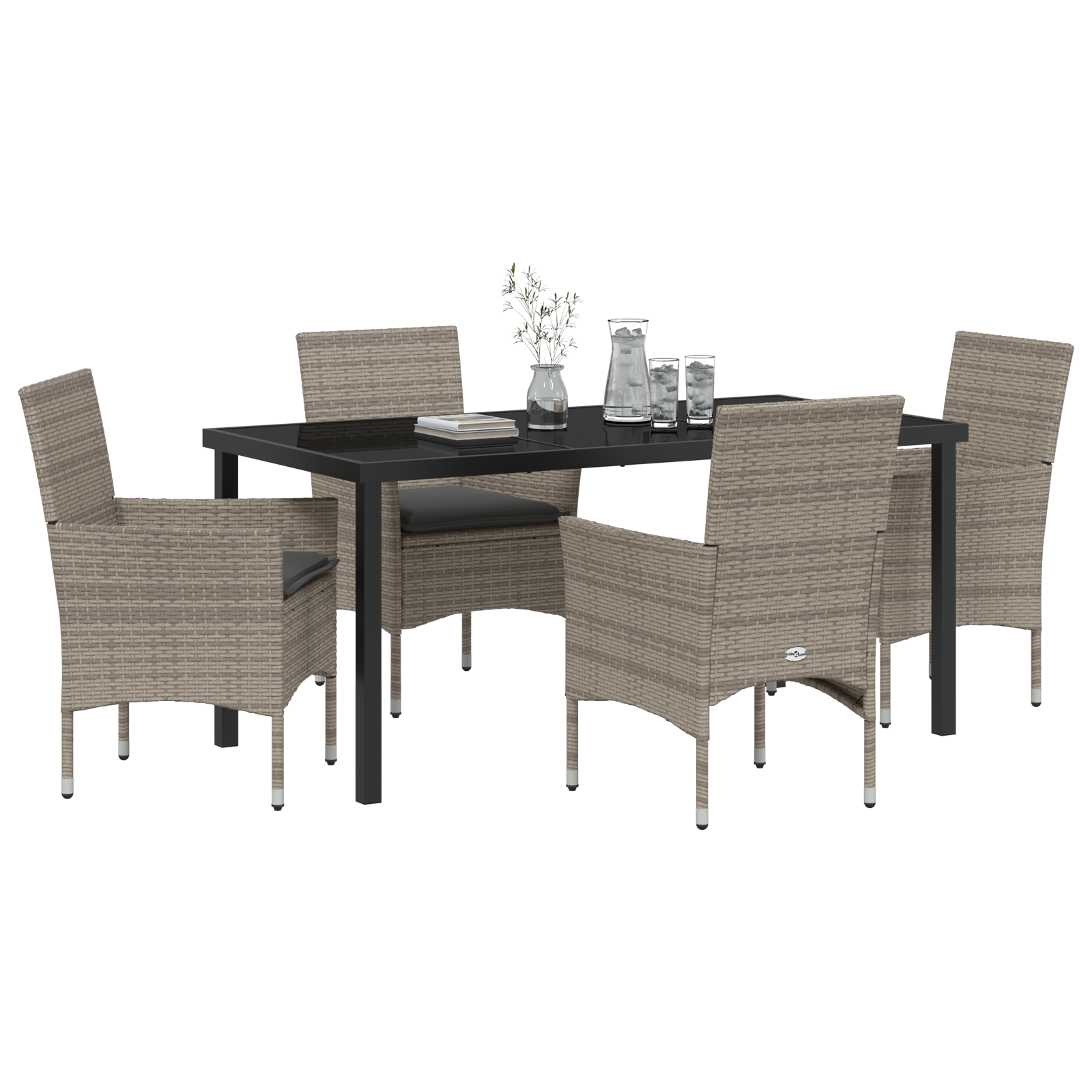 vidaXL 5-delige tuinset met kussens grijs poly rattan