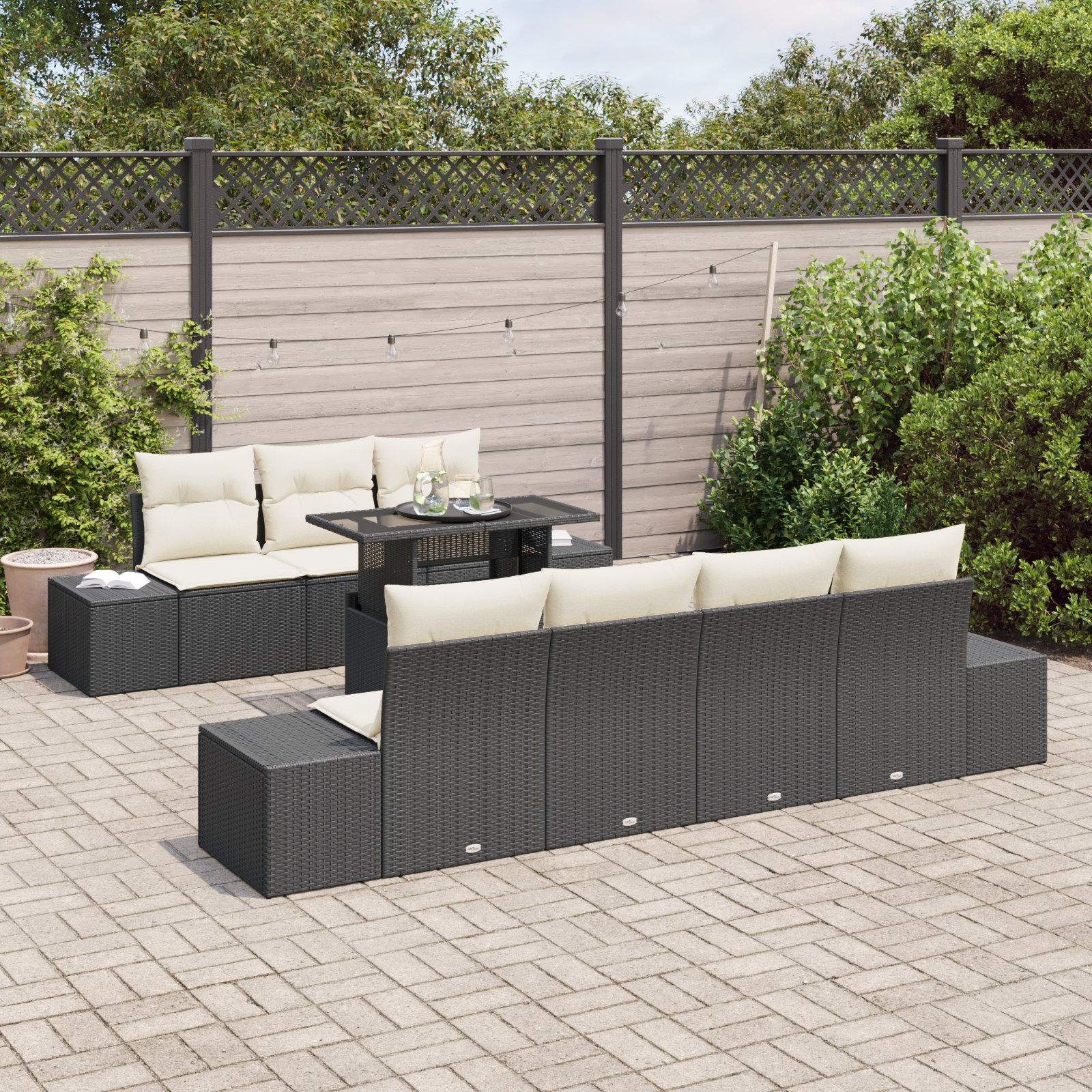 vidaXL 8-delige Tuinbankenset met kussens poly rattan zwart