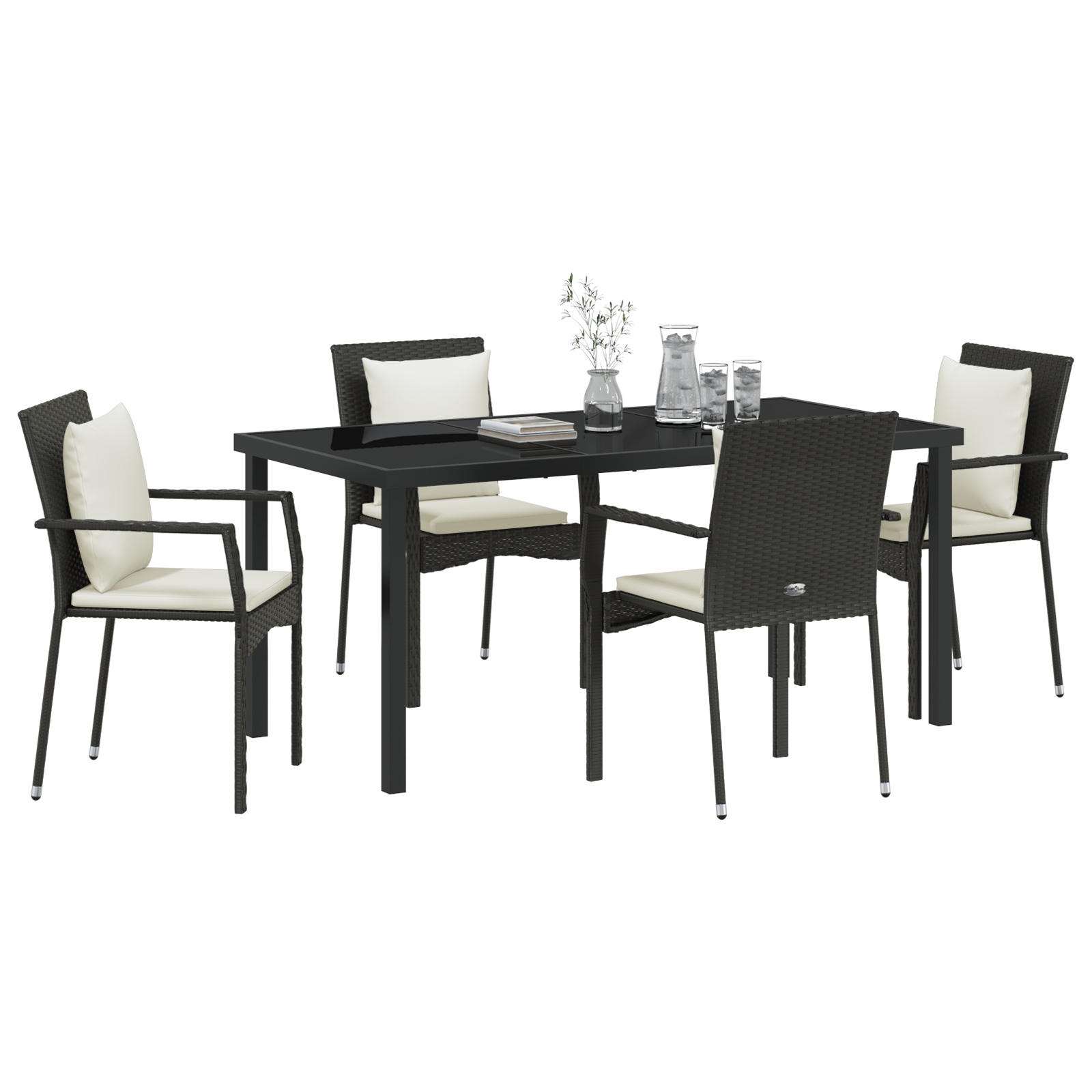 vidaXL 5-delige Tuinset met kussens - Zwart Poly Rattan