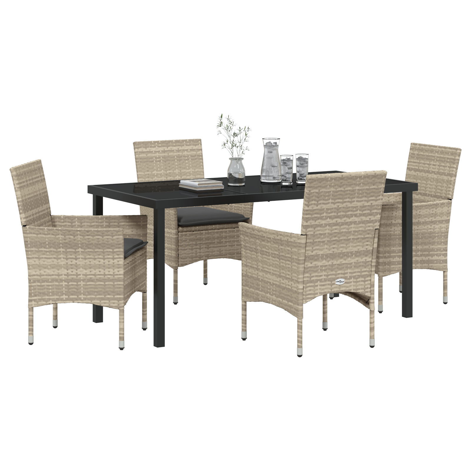 vidaXL 5-delige Tuin Eetset met Kussens Lichtgrijs Poly Rattan